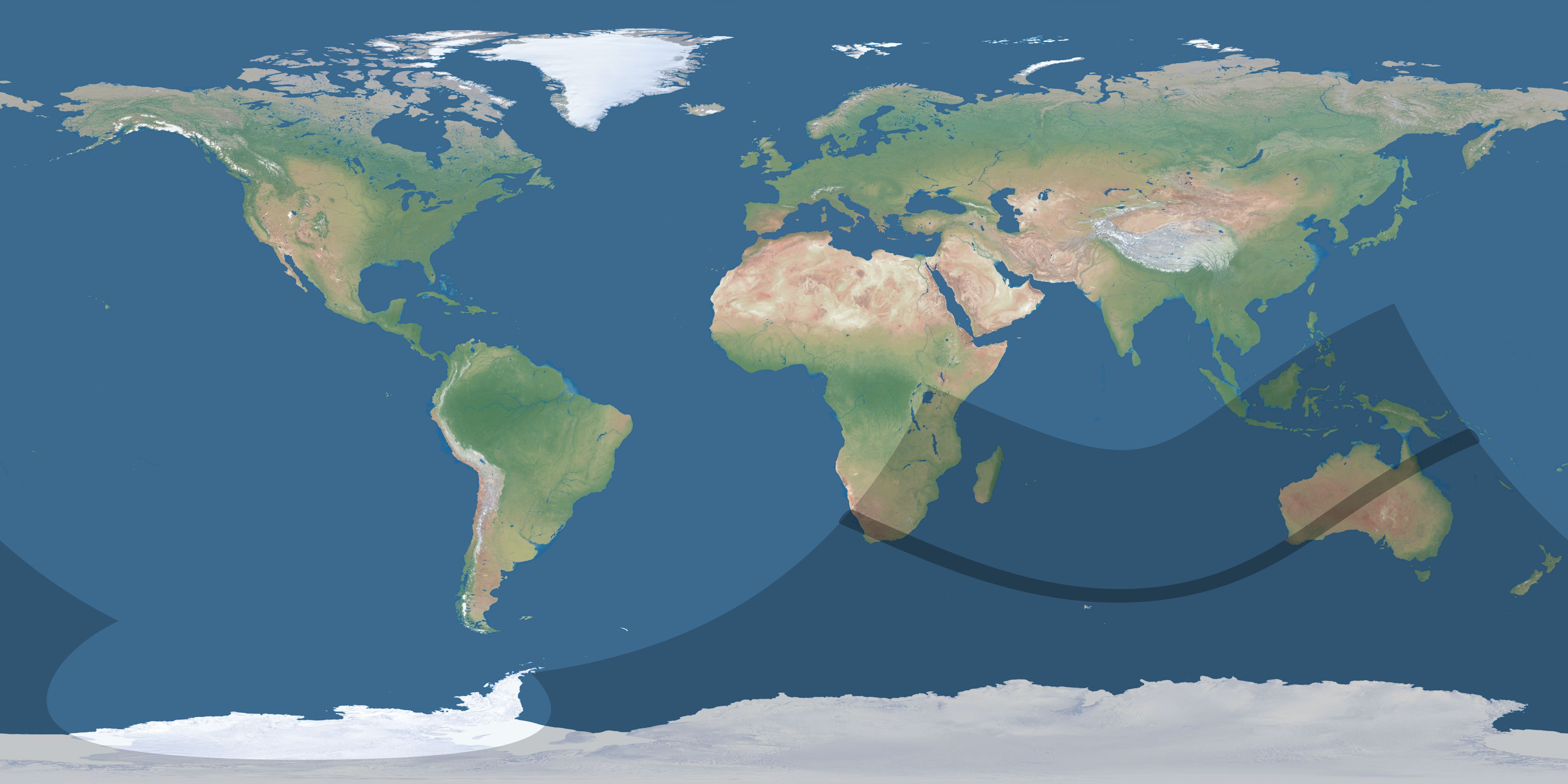 Map of the umbra and penumbra path of the solar eclipse of 12/23/1451