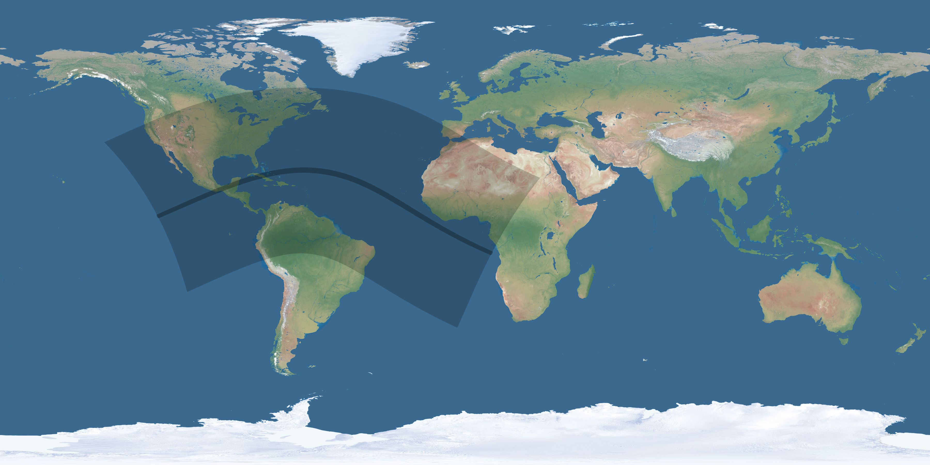 Map of the umbra and penumbra path of the solar eclipse of 06/17/1452