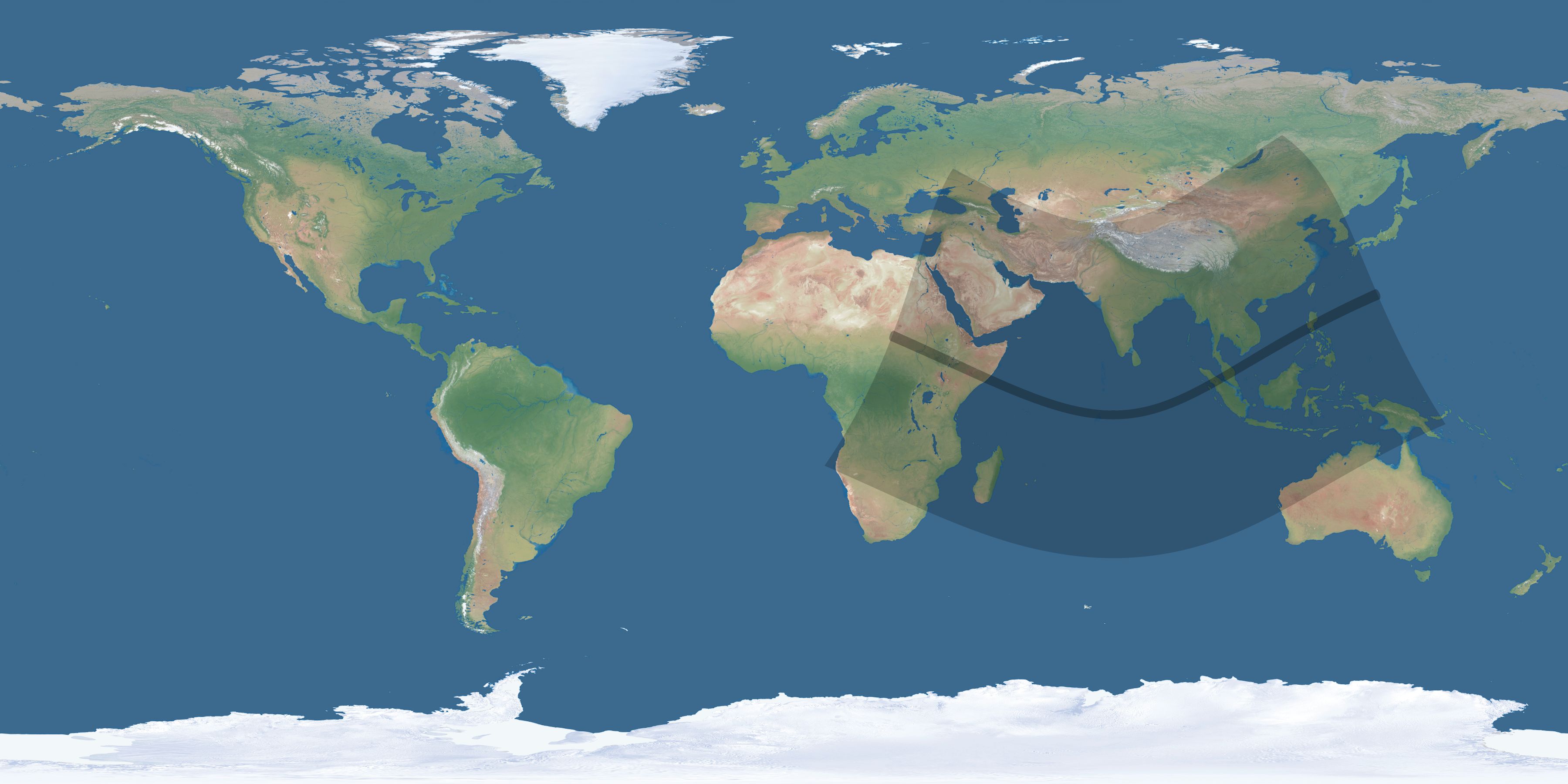 Map of the umbra and penumbra path of the solar eclipse of 12/11/1452