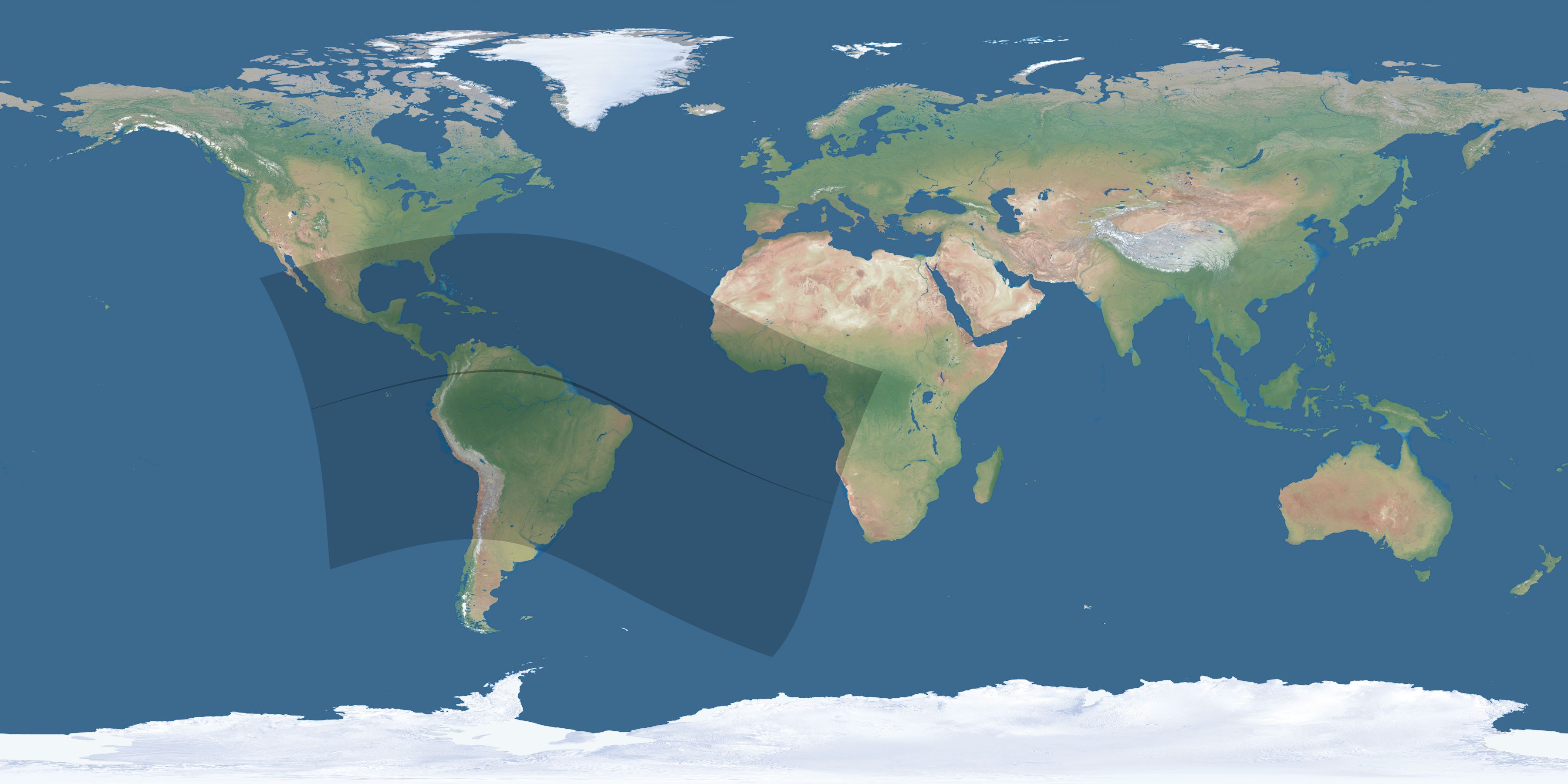Map of the umbra and penumbra path of the solar eclipse of 07/29/1459