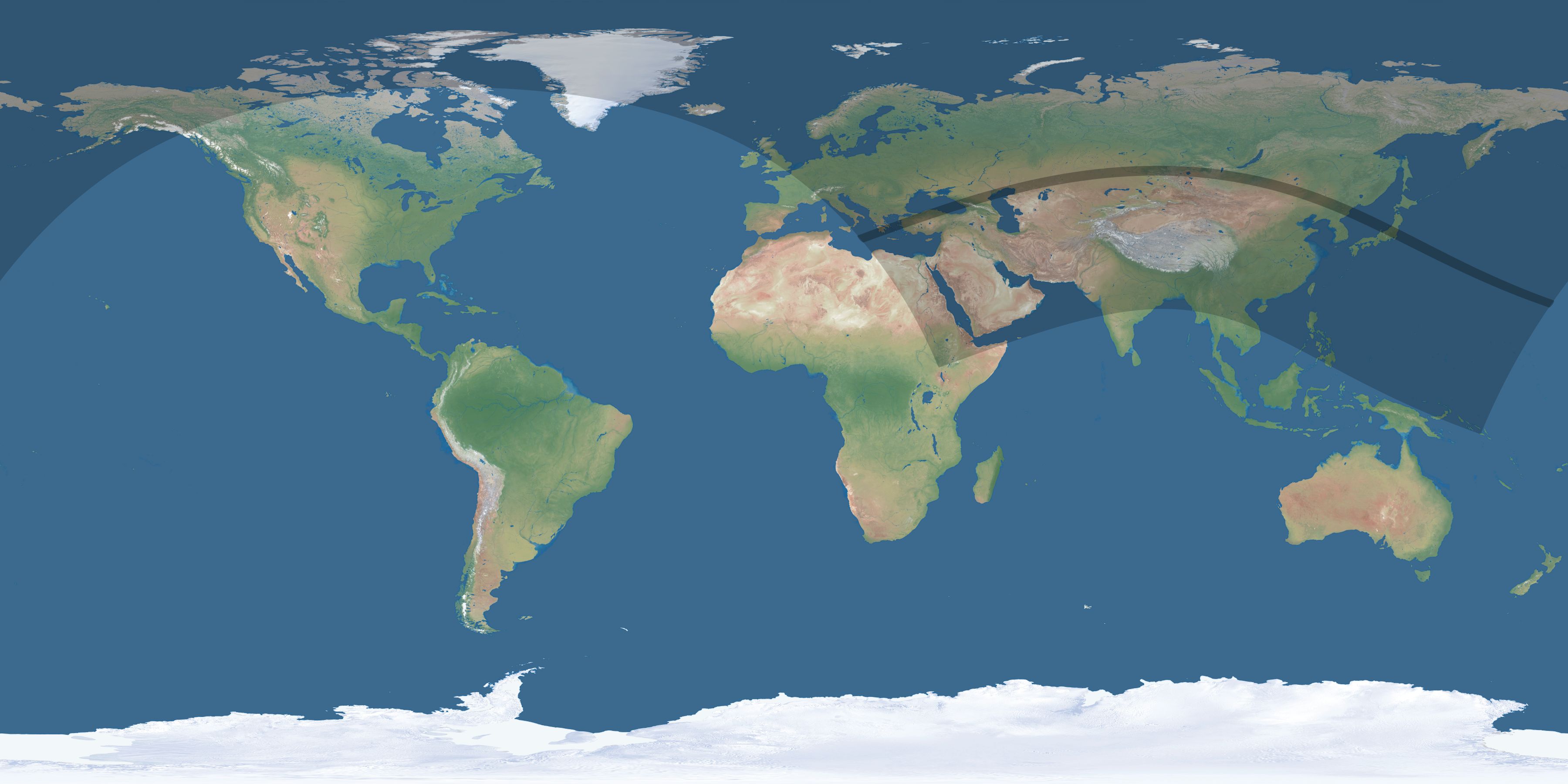 Map of the umbra and penumbra path of the solar eclipse of 07/18/1460