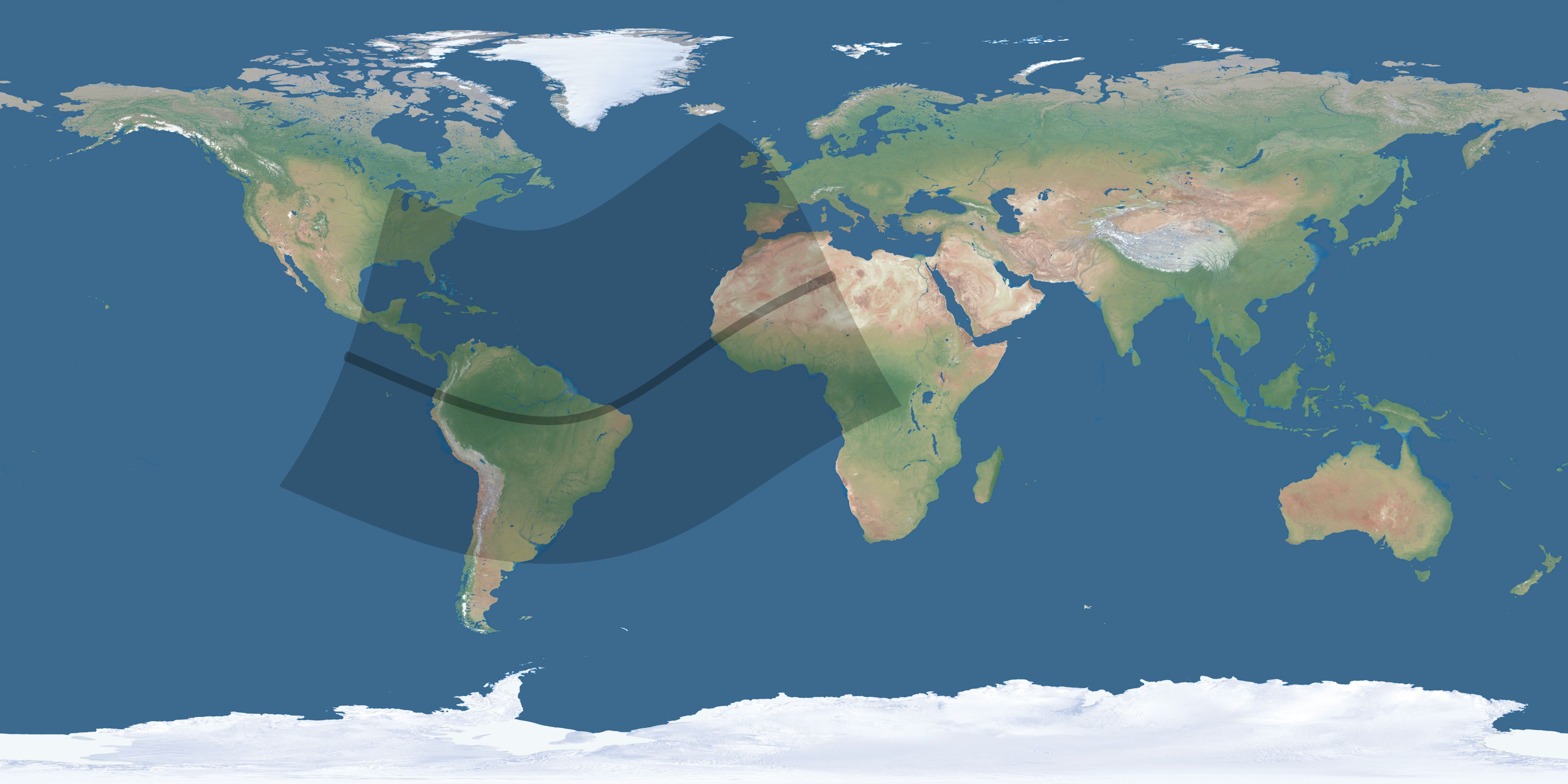 Map of the umbra and penumbra path of the solar eclipse of 12/22/1470