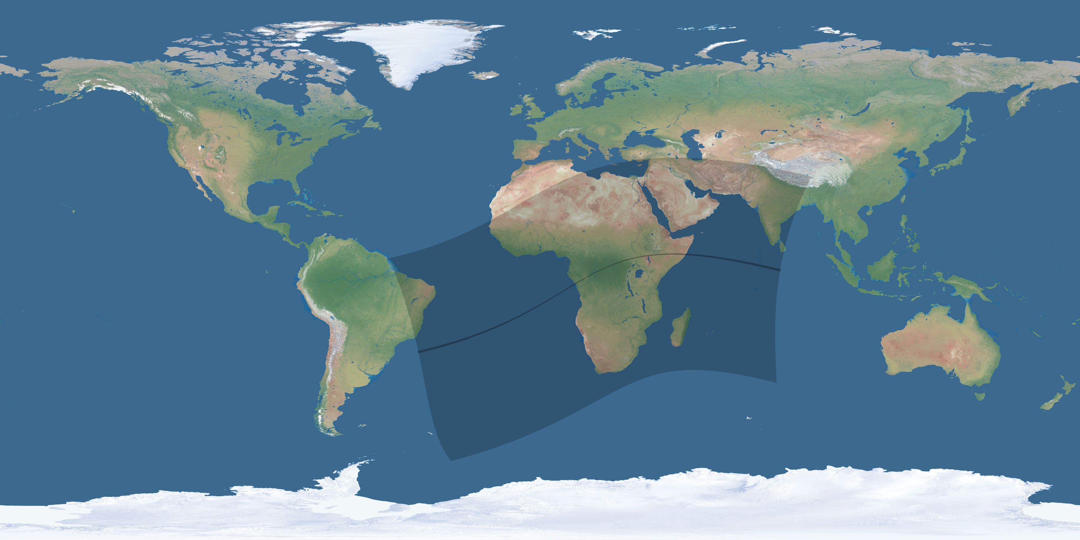 Map of the umbra and penumbra path of the solar eclipse of 04/16/1474
