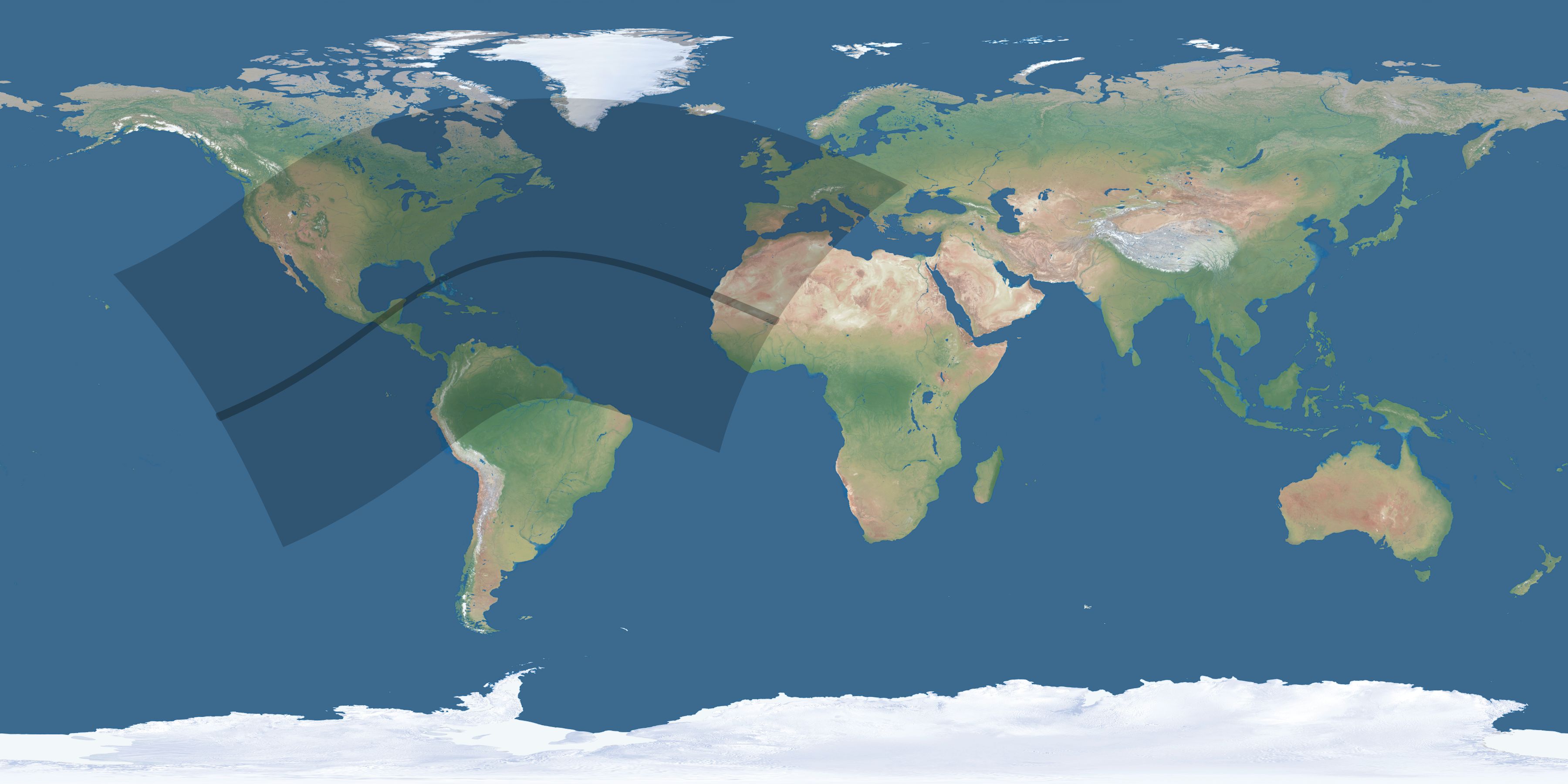 Map of the umbra and penumbra path of the solar eclipse of 05/28/1481