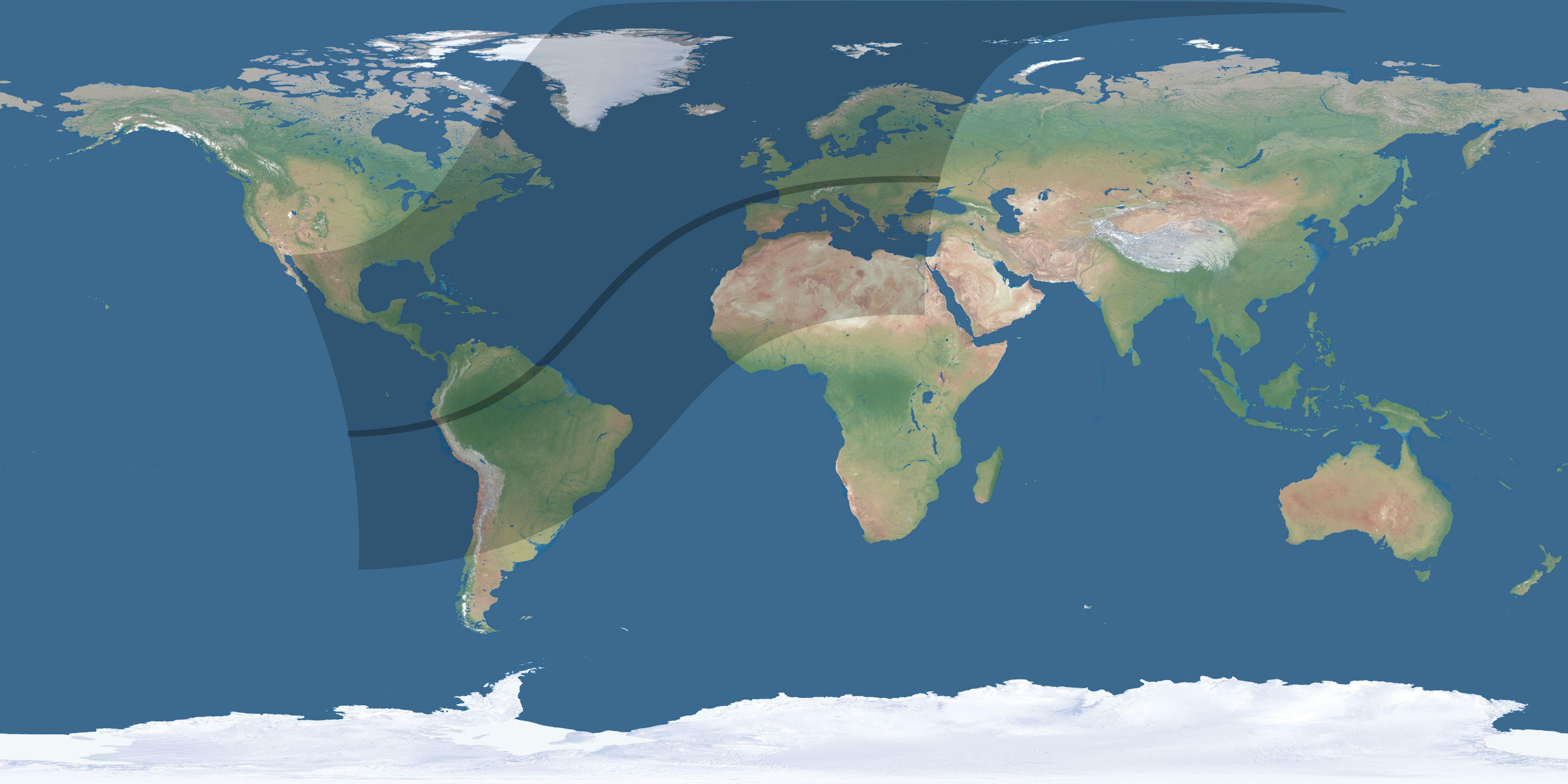 Map of the umbra and penumbra path of the solar eclipse of 03/16/1485