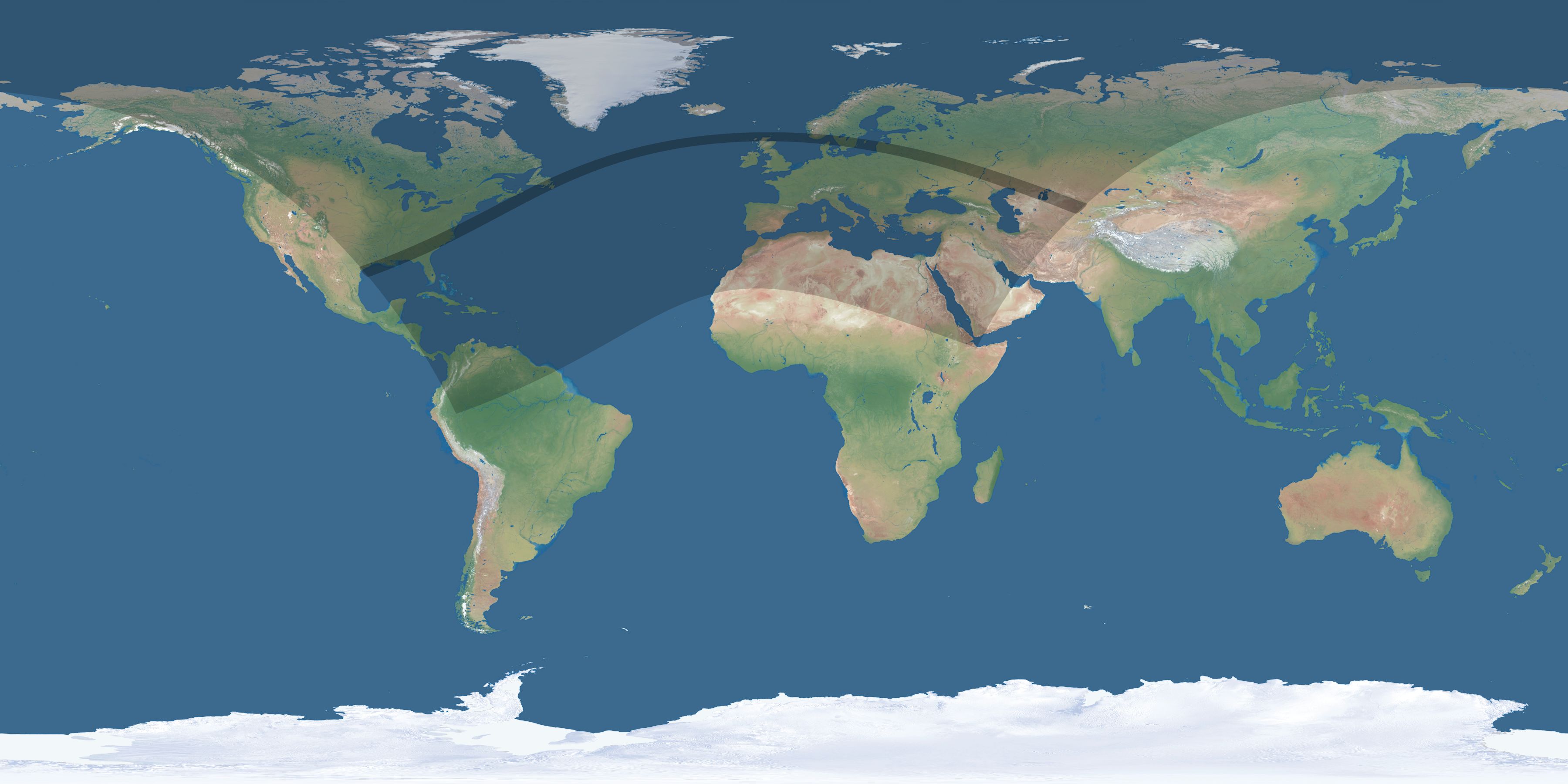 Map of the umbra and penumbra path of the solar eclipse of 05/08/1491