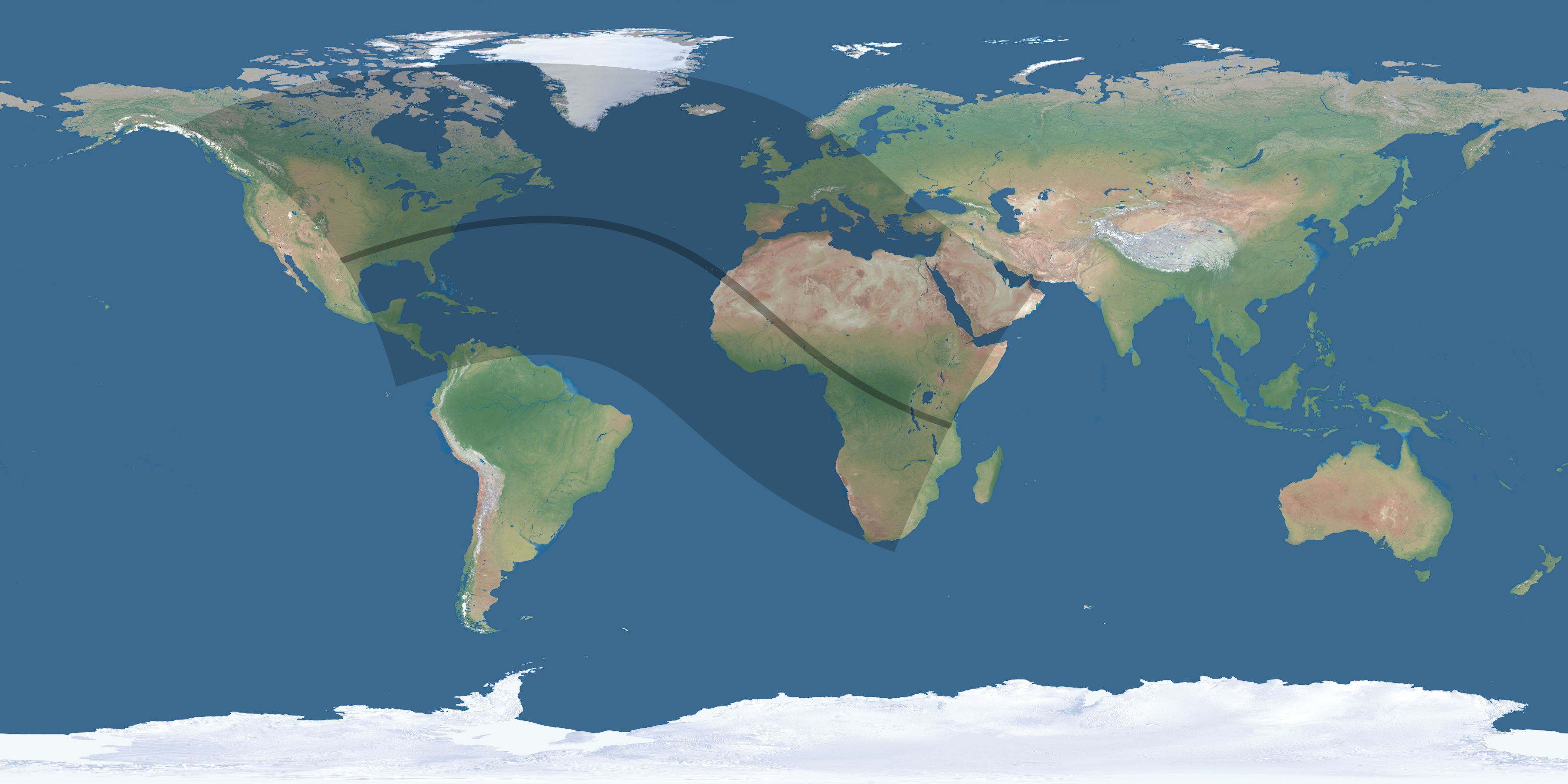Map of the umbra and penumbra path of the solar eclipse of 07/20/1506
