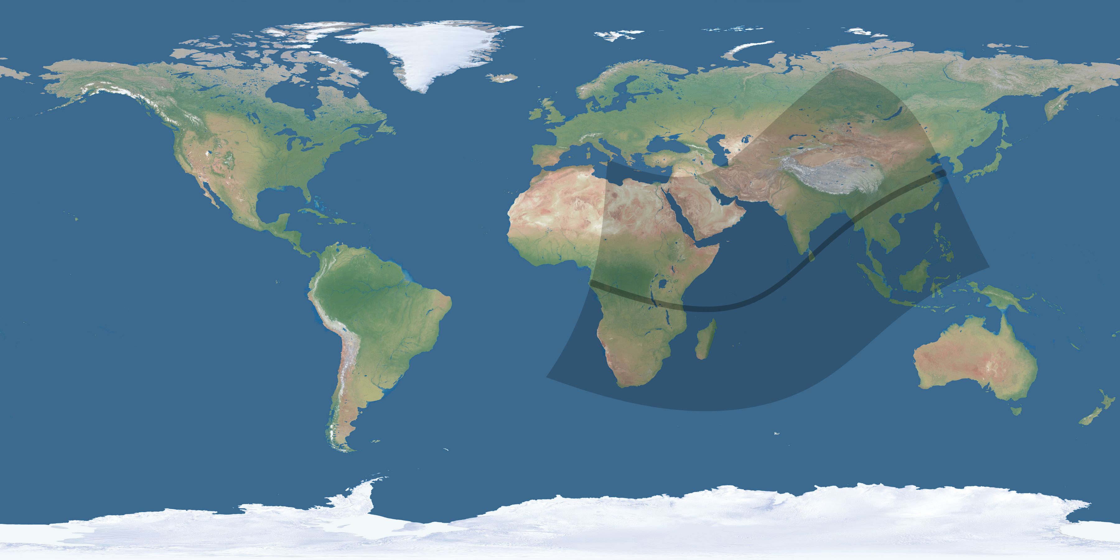 Map of the umbra and penumbra path of the solar eclipse of 01/13/1507