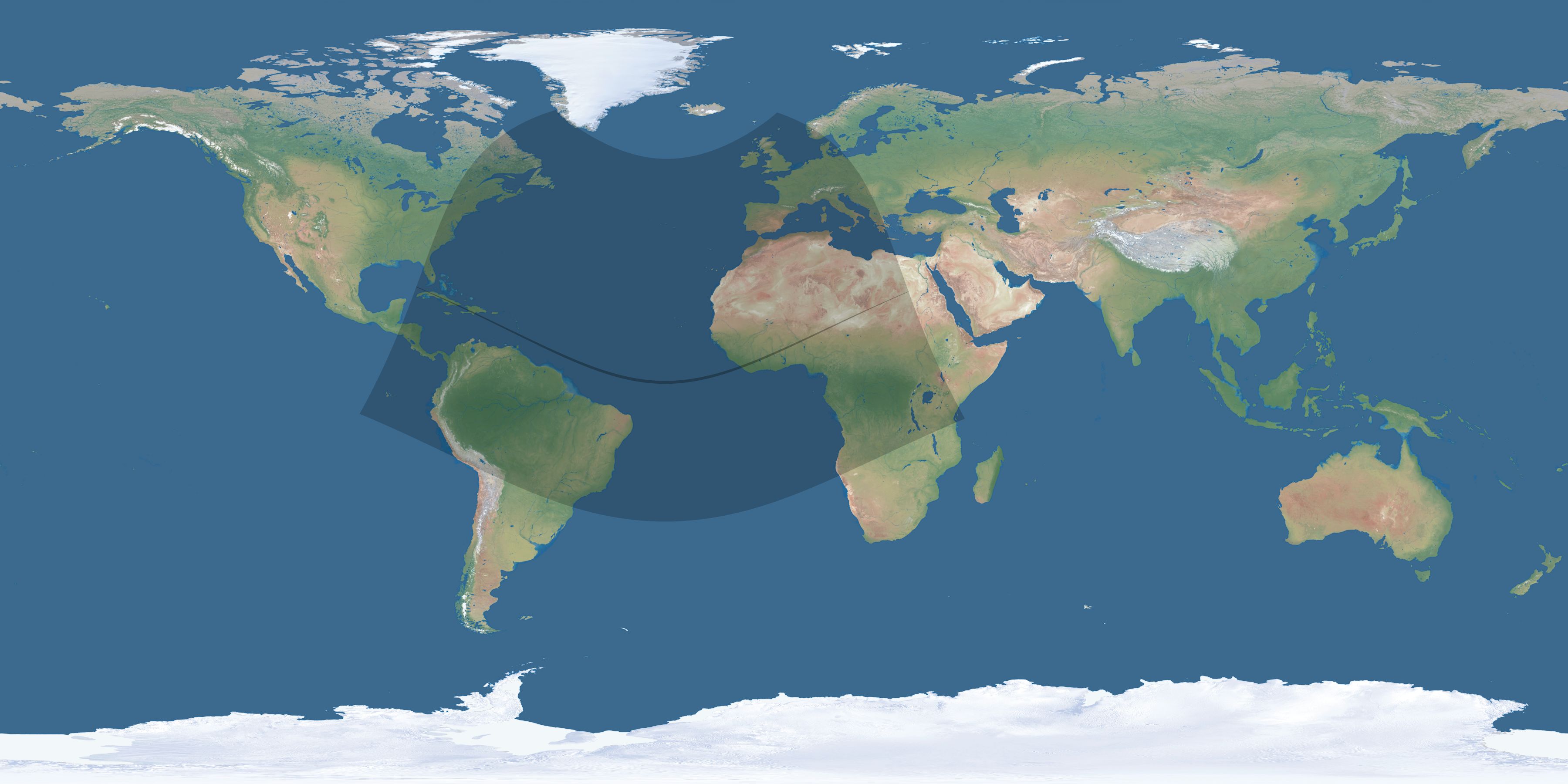 Map of the umbra and penumbra path of the solar eclipse of 12/23/1516