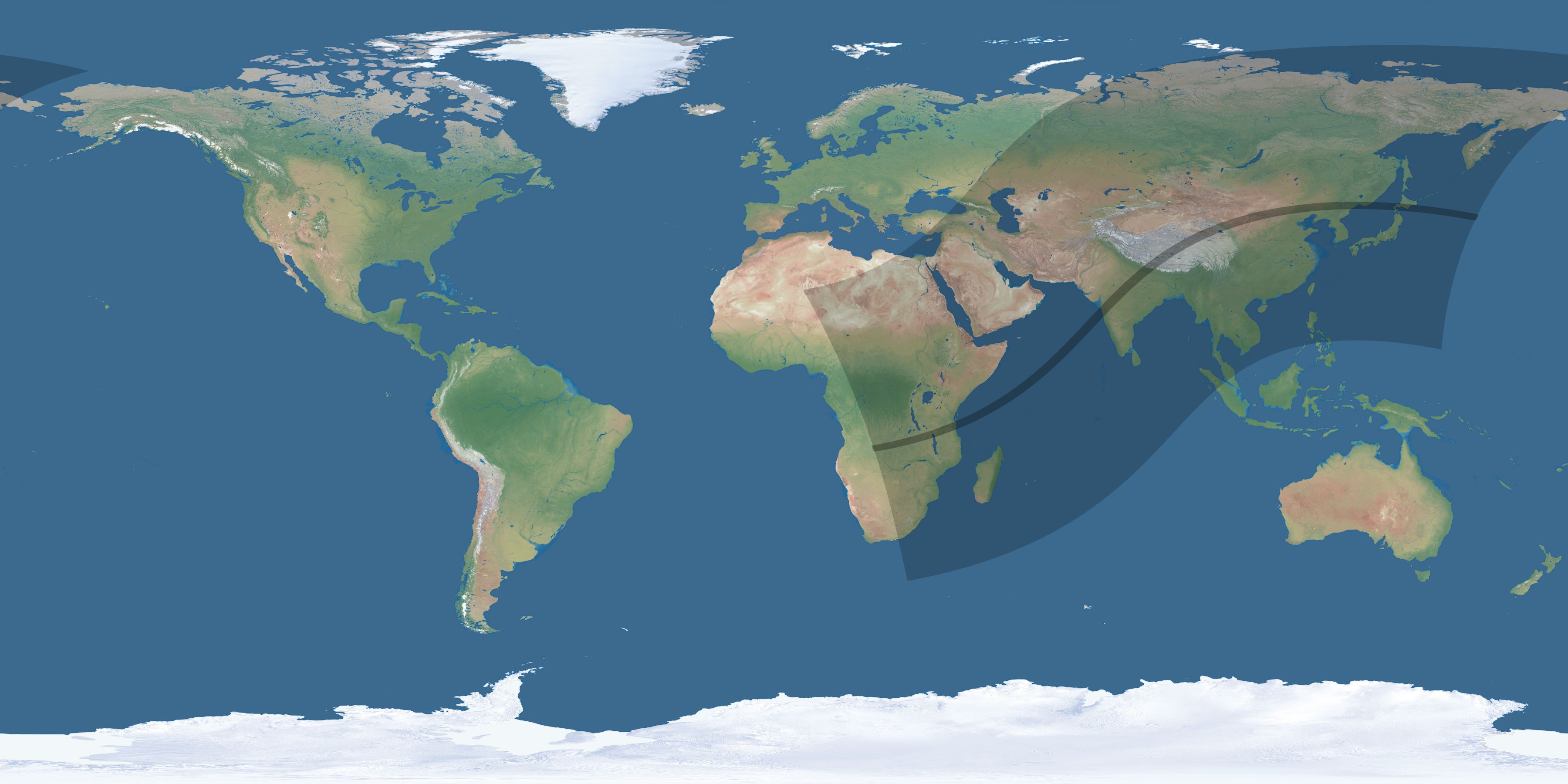 Map of the umbra and penumbra path of the solar eclipse of 04/07/1521