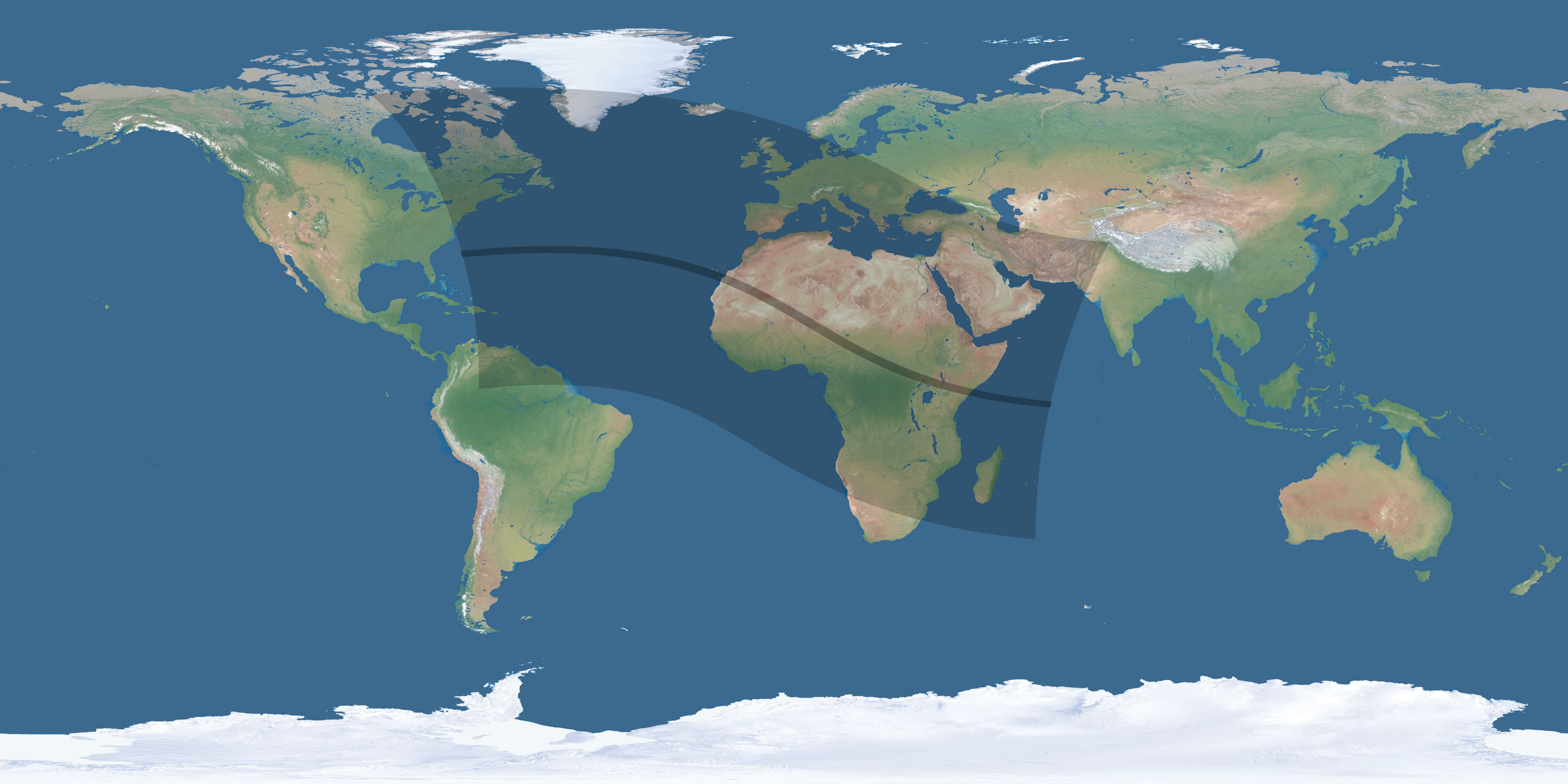 Map of the umbra and penumbra path of the solar eclipse of 08/30/1532