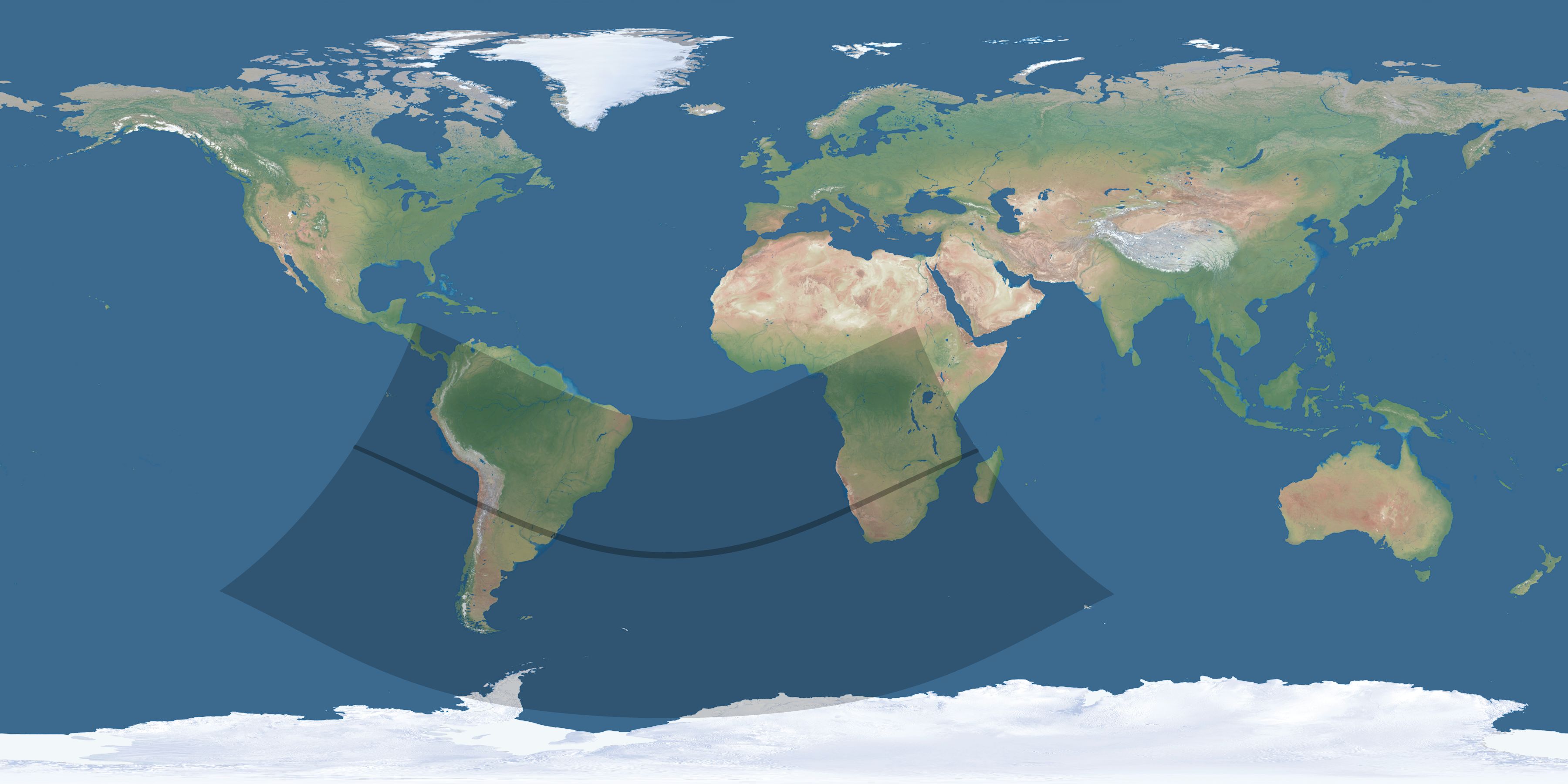 Map of the umbra and penumbra path of the solar eclipse of 12/24/1535