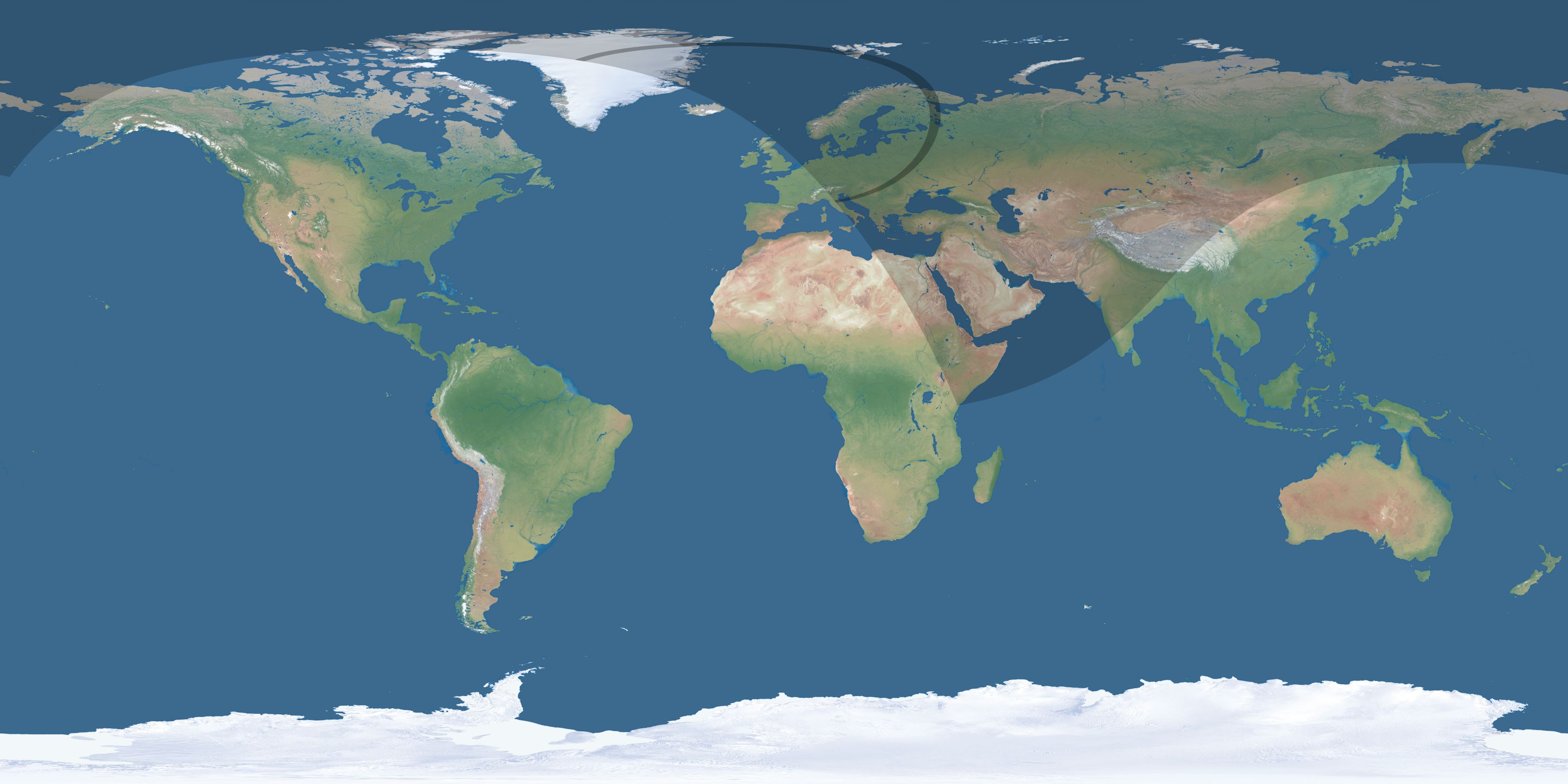 Map of the umbra and penumbra path of the solar eclipse of 04/07/1540