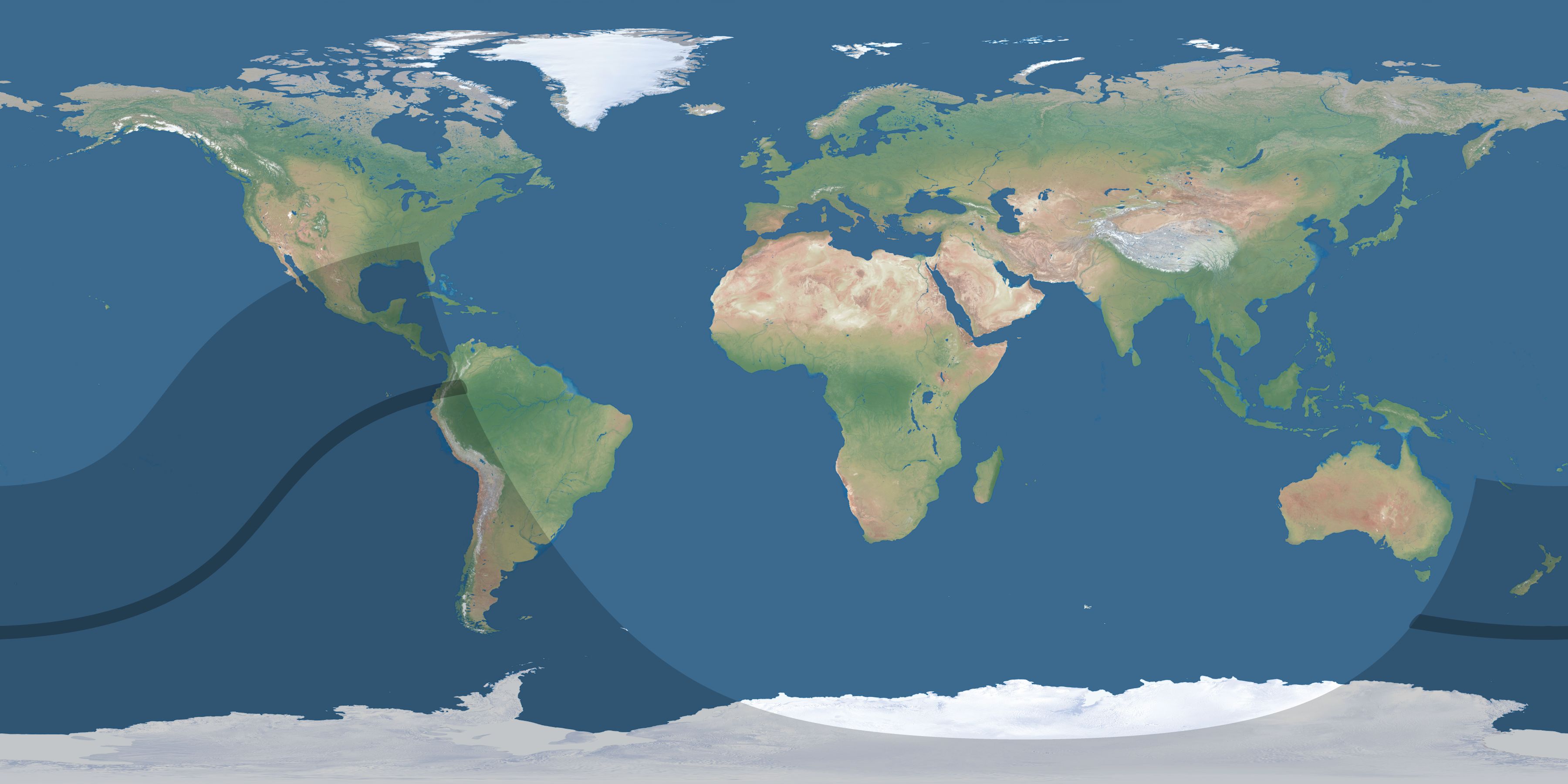 Map of the umbra and penumbra path of the solar eclipse of 02/14/1542
