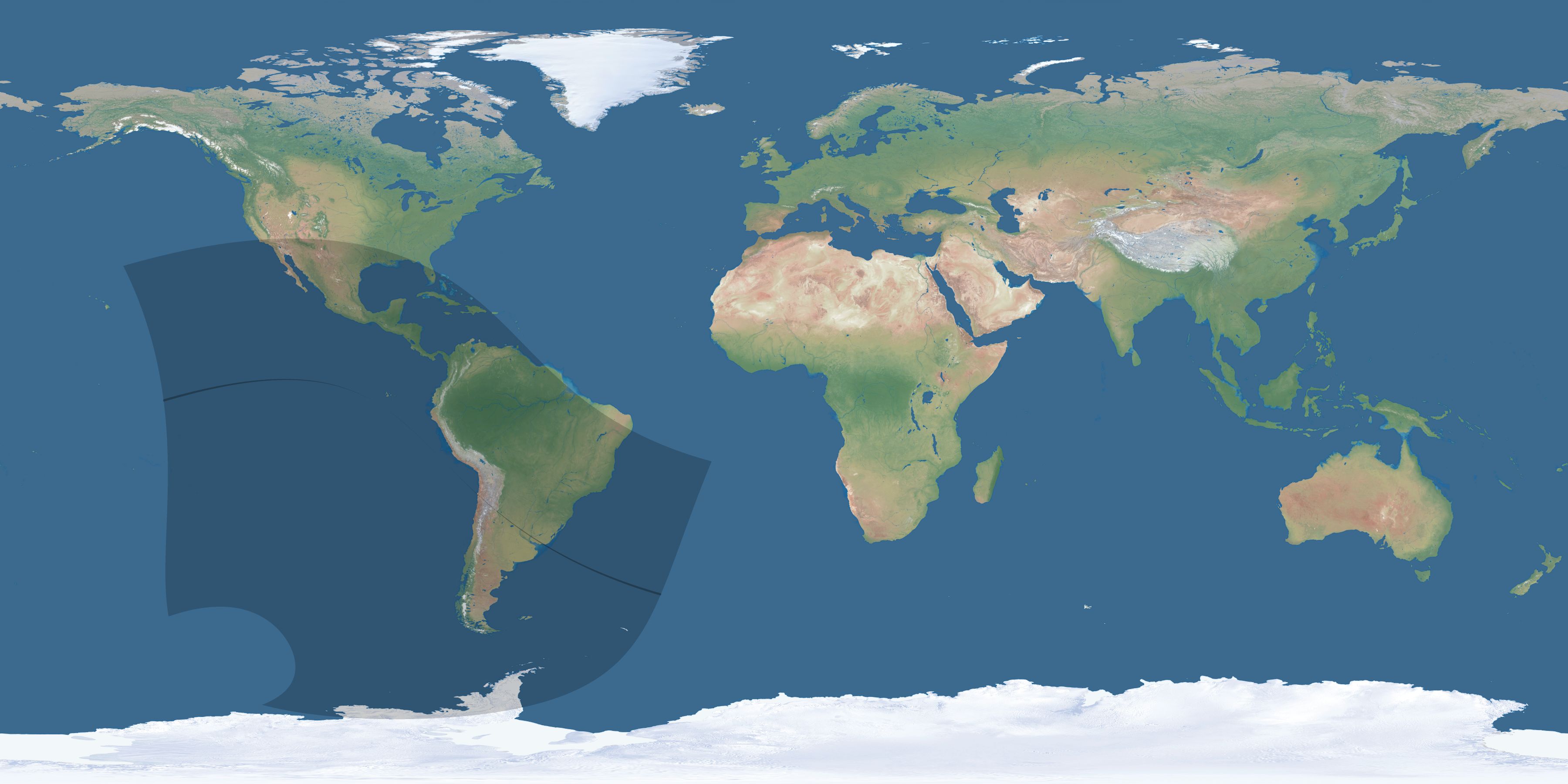 Map of the umbra and penumbra path of the solar eclipse of 07/31/1543