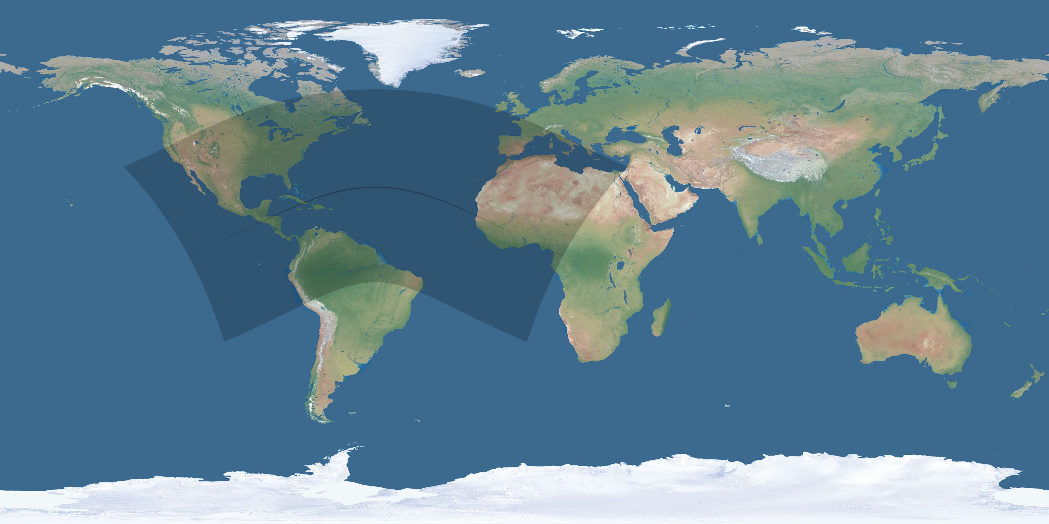 Map of the umbra and penumbra path of the solar eclipse of 05/29/1546