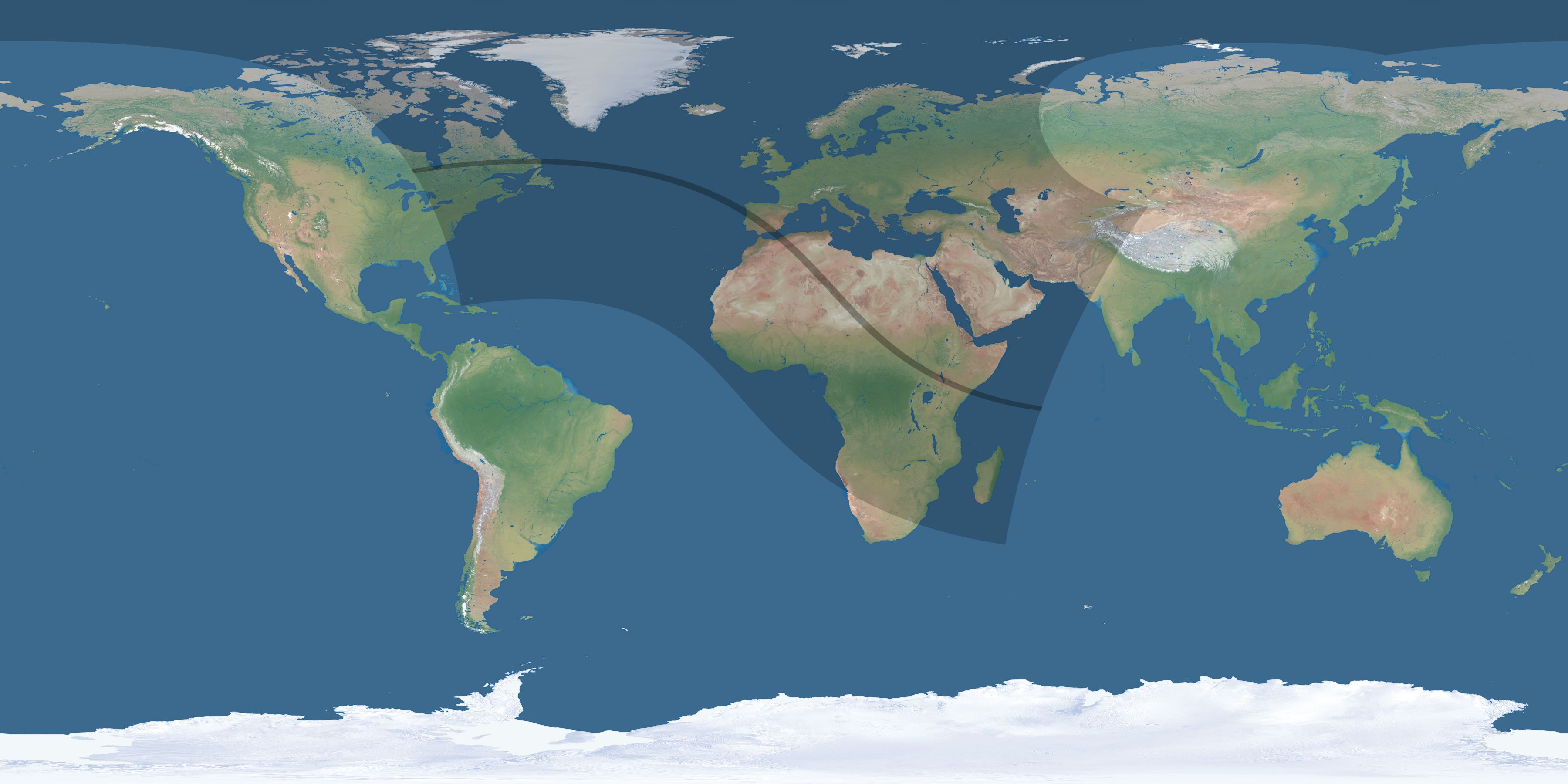 Map of the umbra and penumbra path of the solar eclipse of 08/21/1560