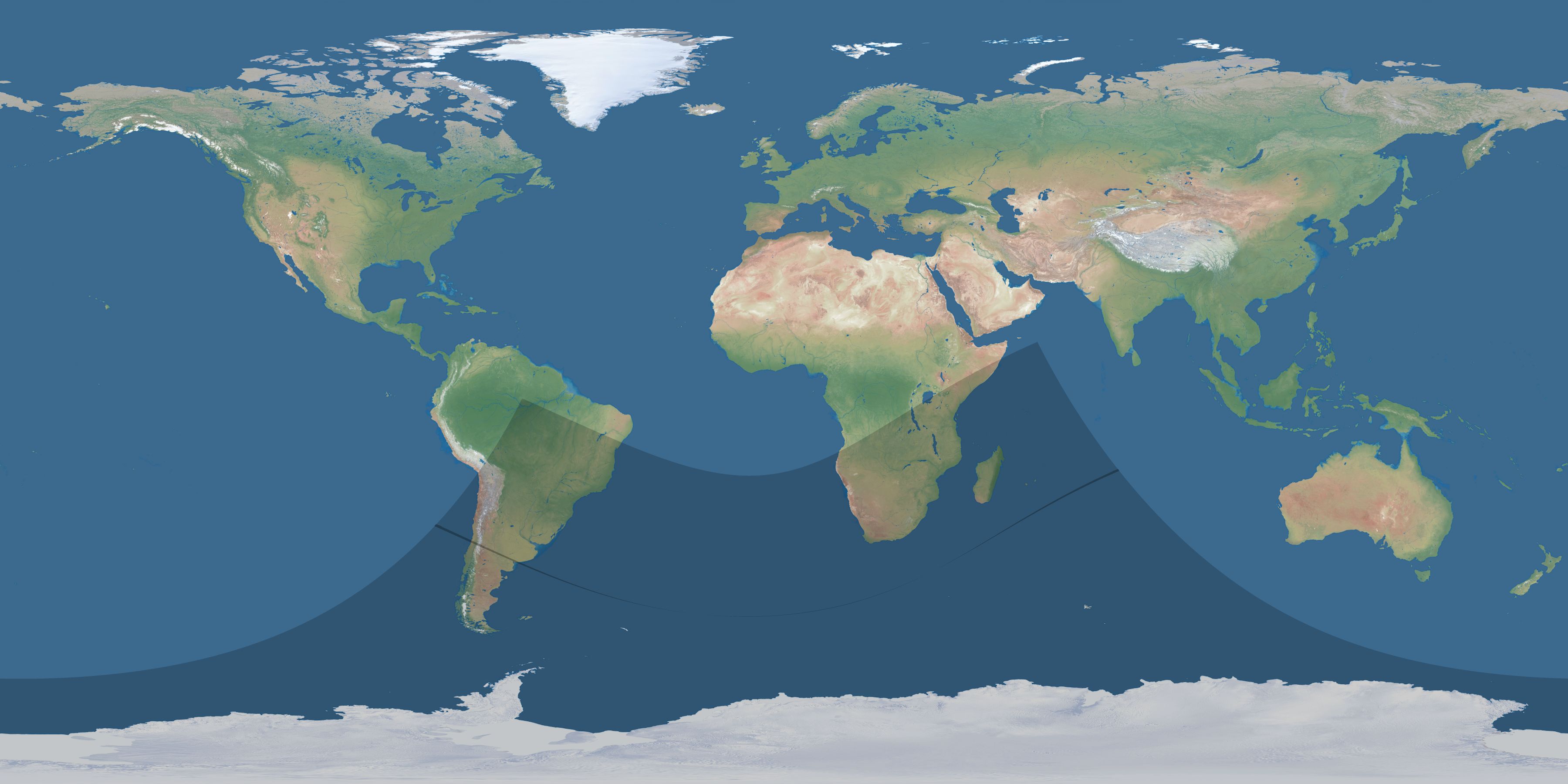 Map of the umbra and penumbra path of the solar eclipse of 12/15/1563