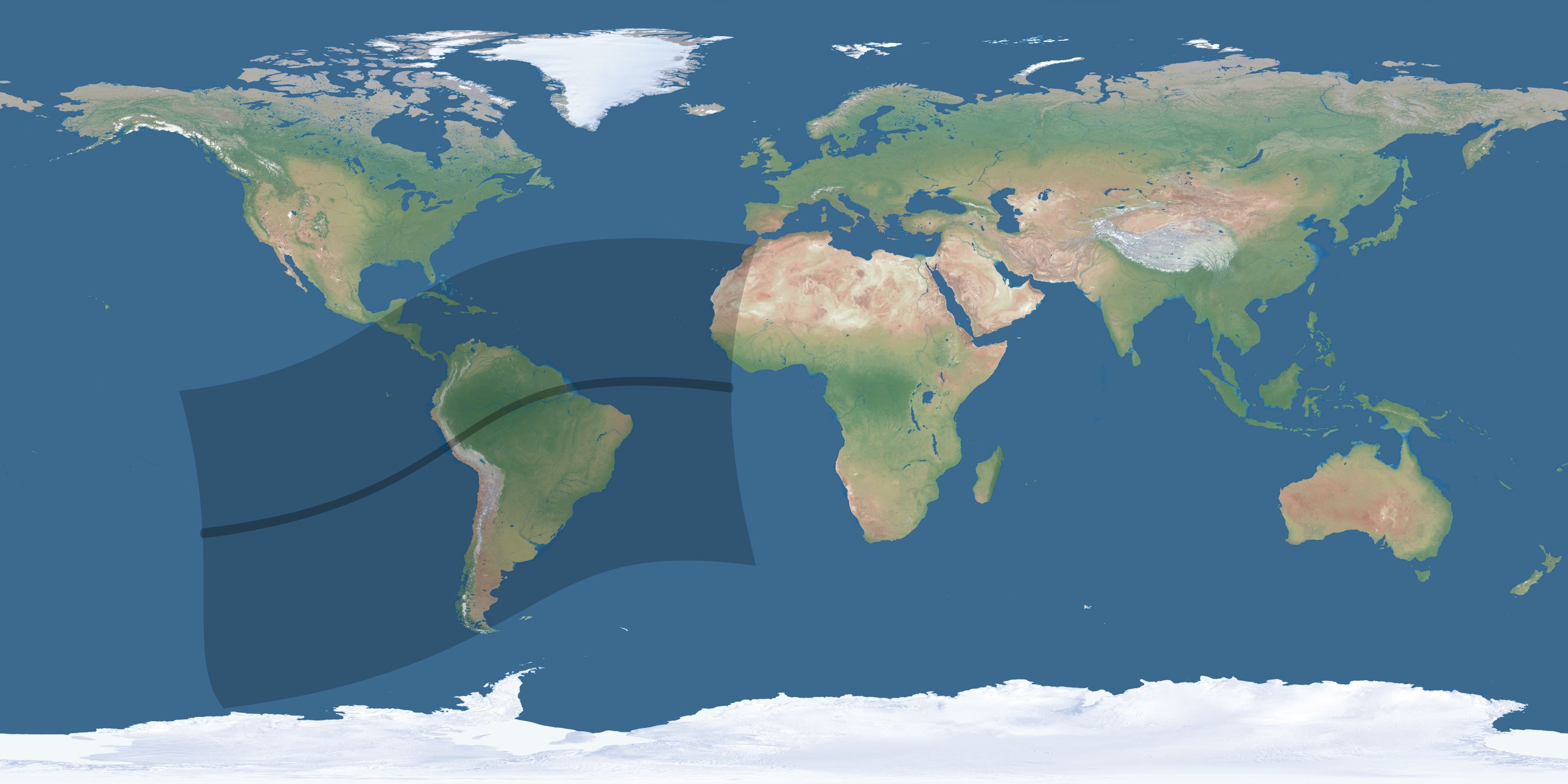 Map of the umbra and penumbra path of the solar eclipse of 03/28/1568