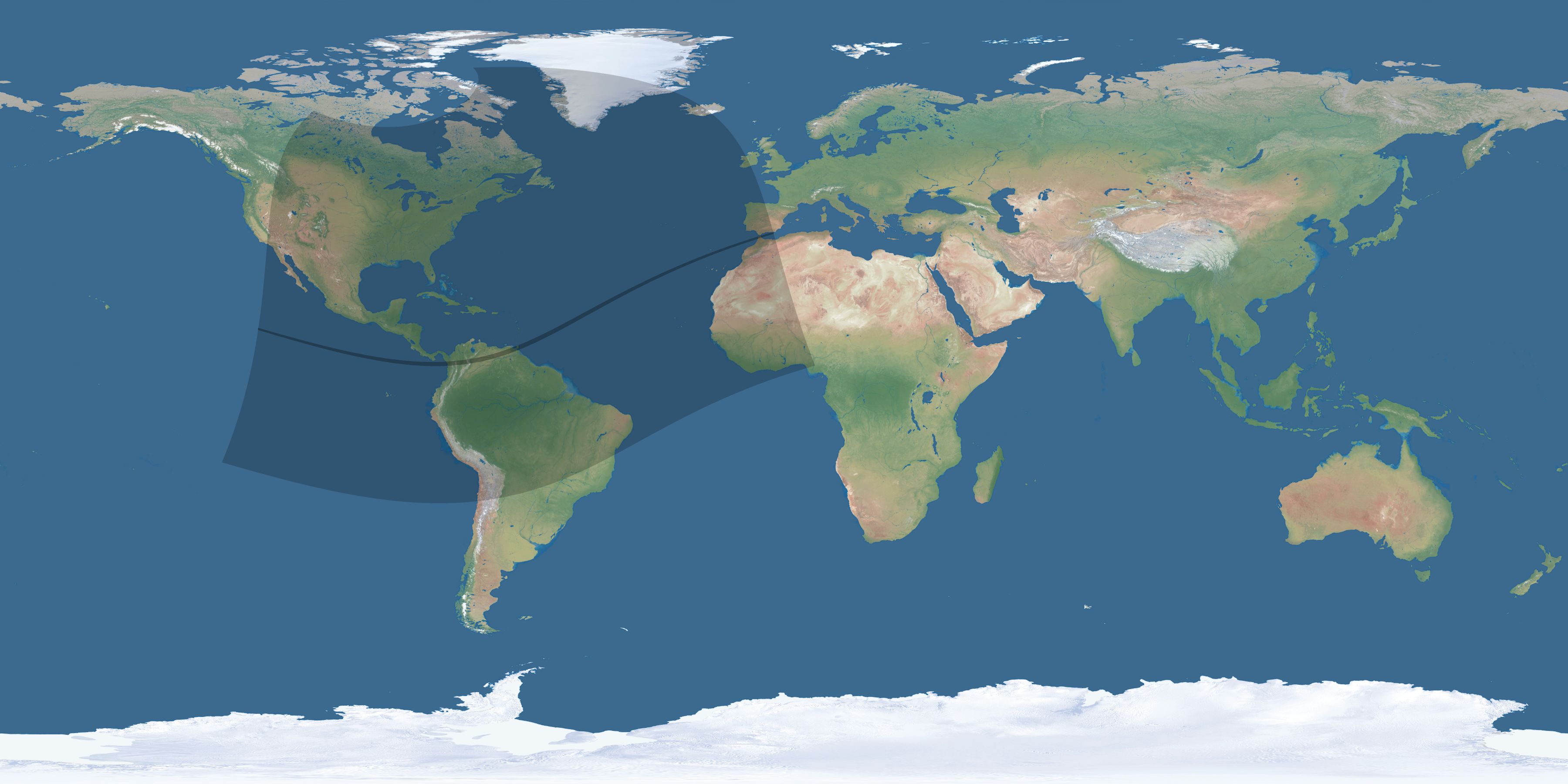 Map of the umbra and penumbra path of the solar eclipse of 01/25/1571