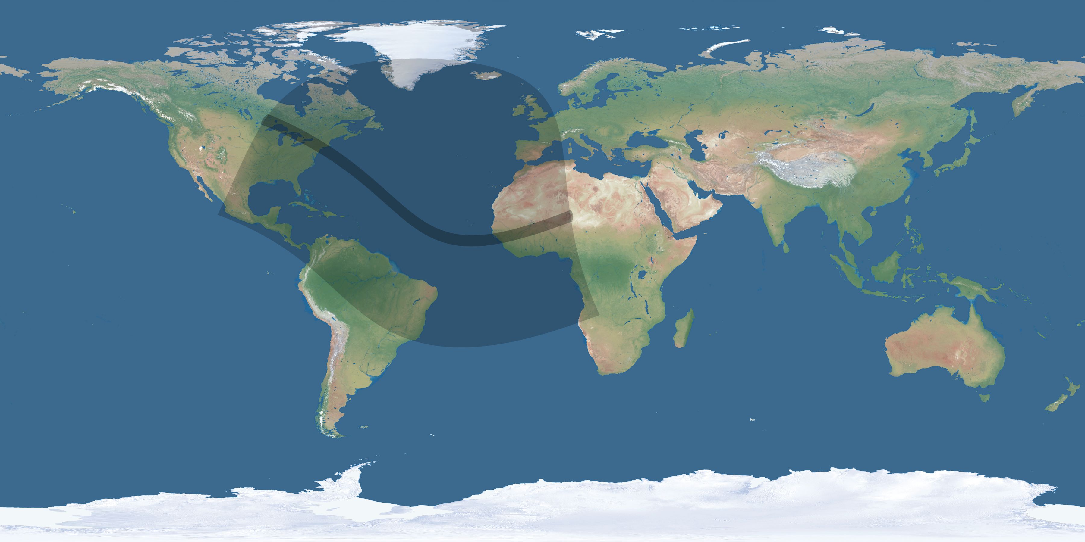 Map of the umbra and penumbra path of the solar eclipse of 11/13/1574