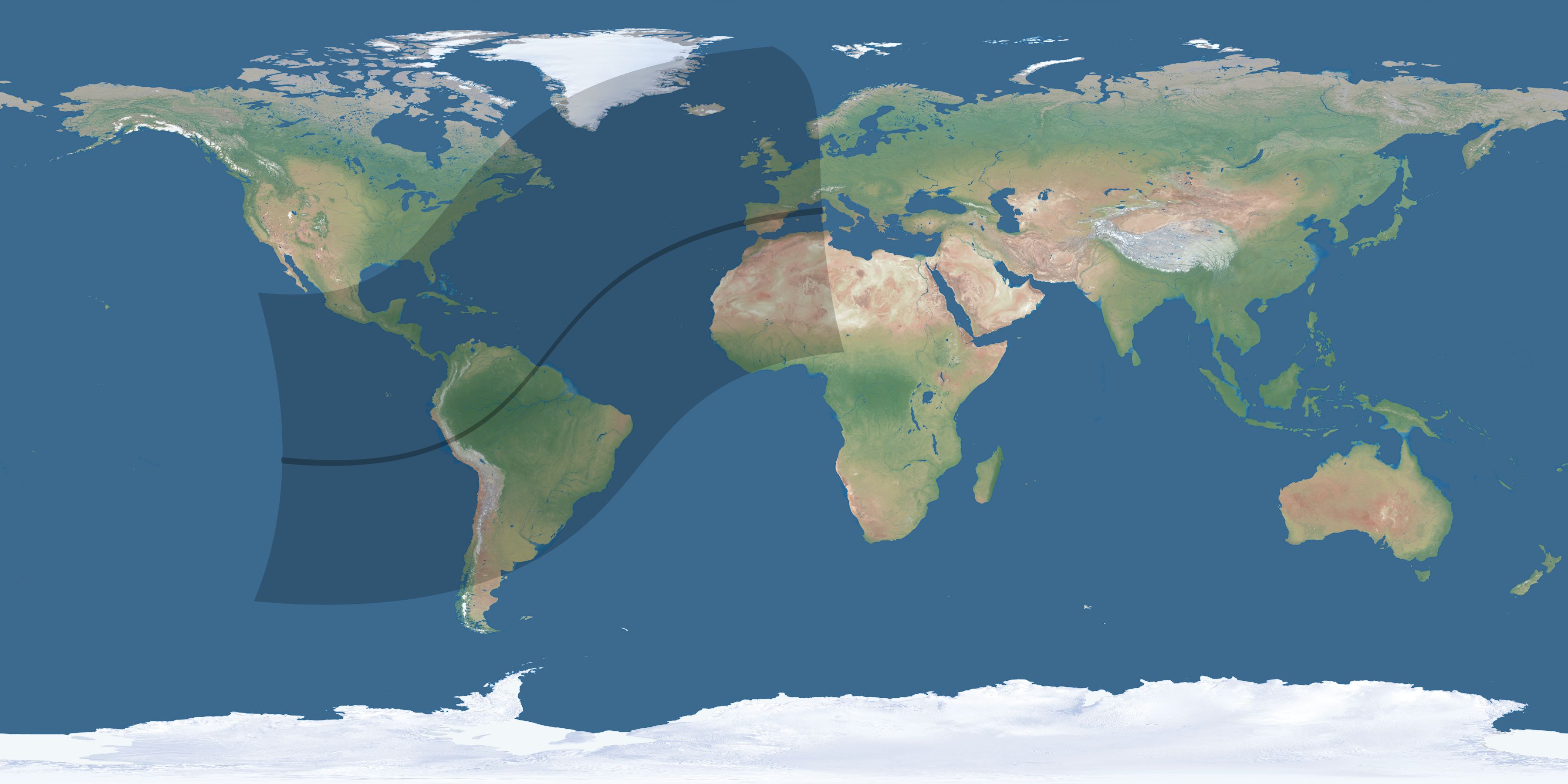 Map of the umbra and penumbra path of the solar eclipse of 02/25/1579