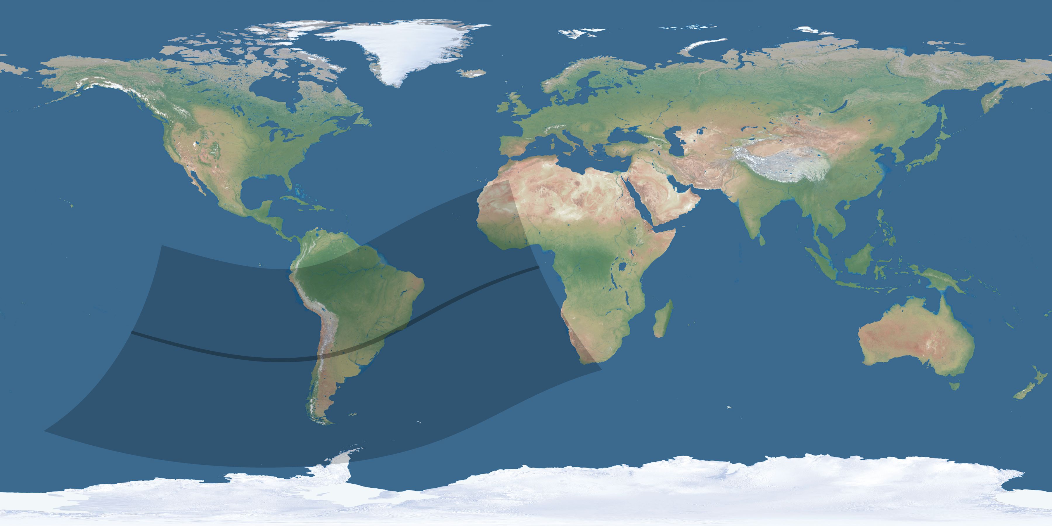 Map of the umbra and penumbra path of the solar eclipse of 02/04/1590