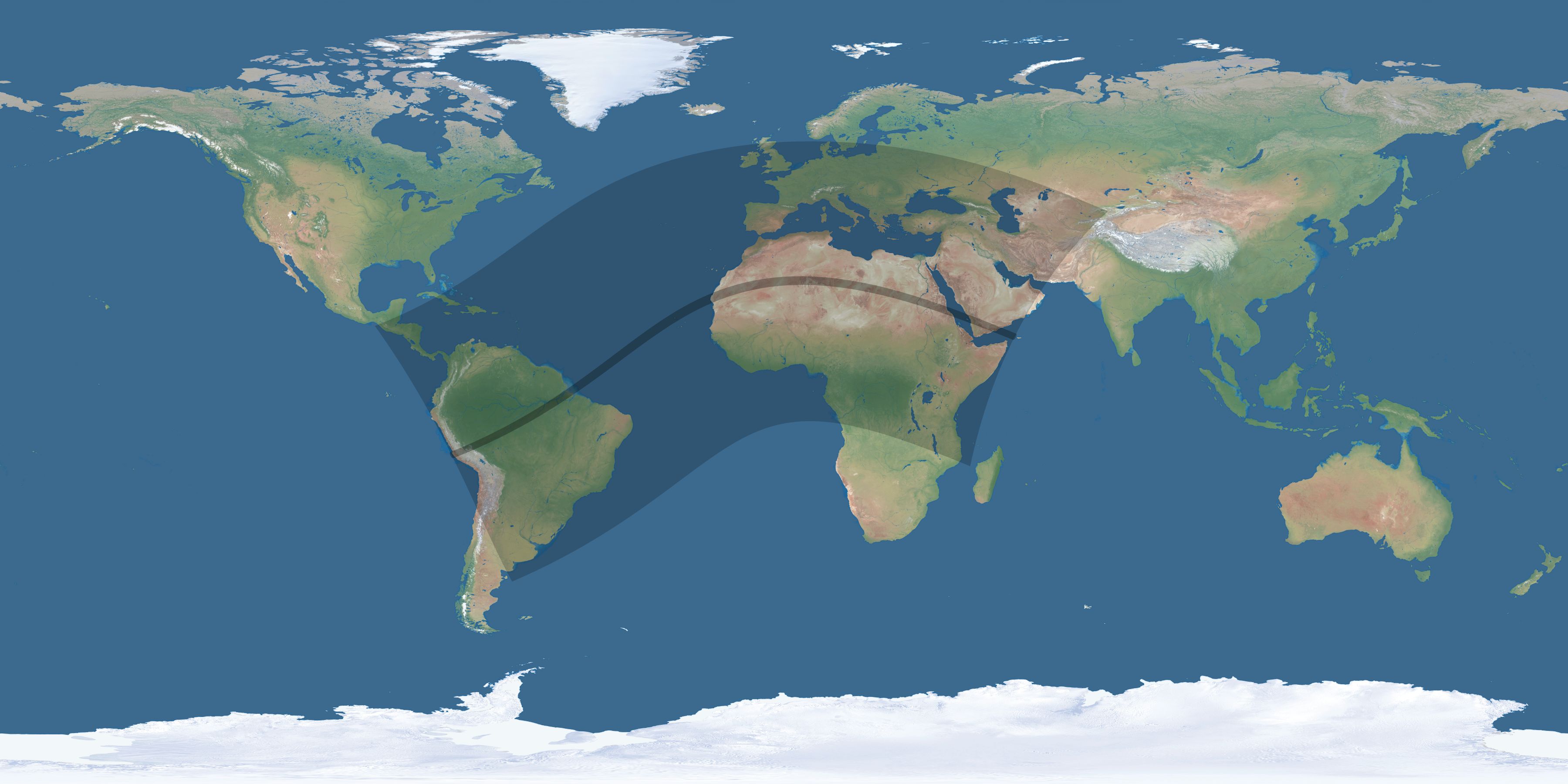 Map of the umbra and penumbra path of the solar eclipse of 05/30/1593