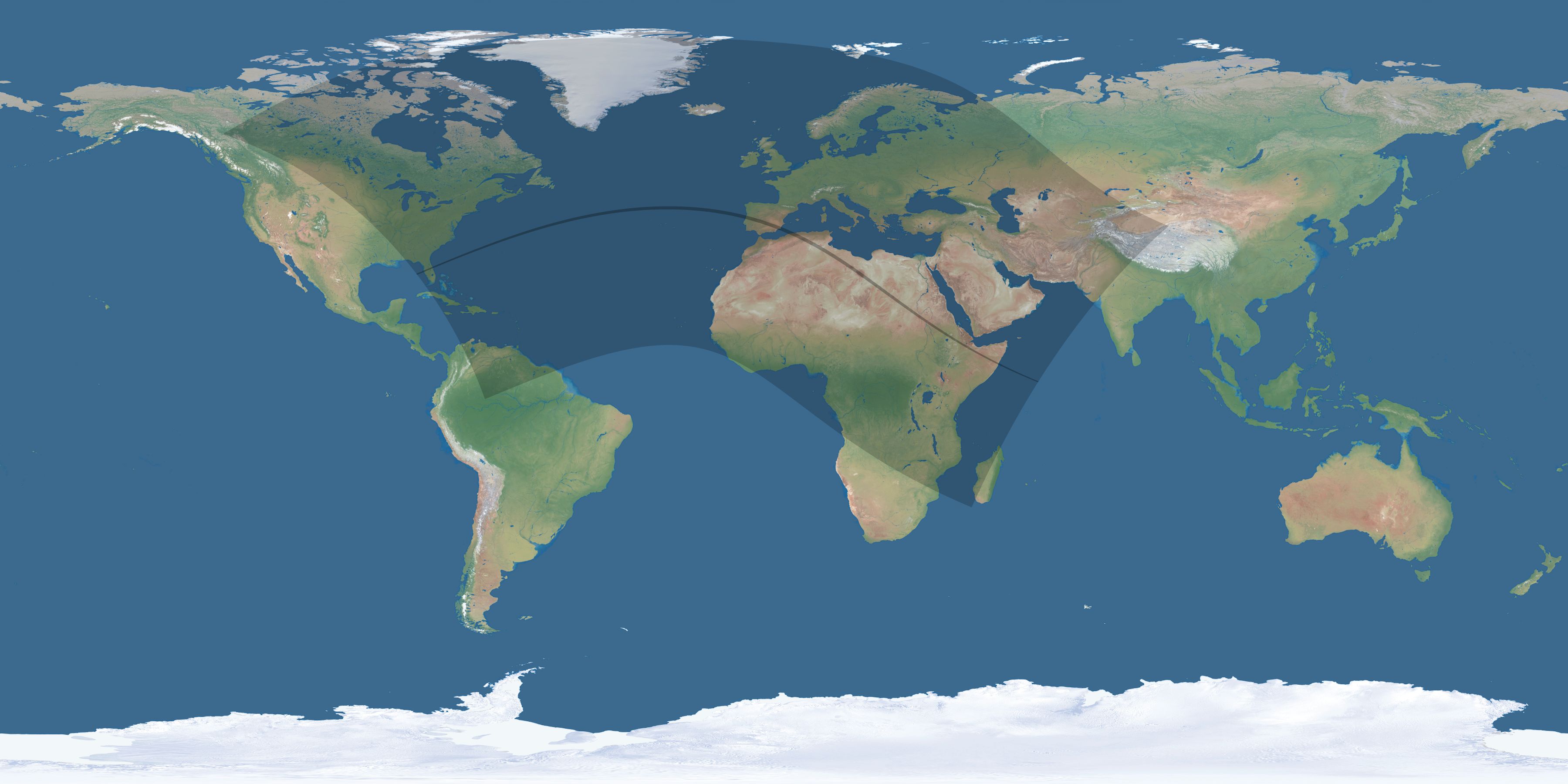 Map of the umbra and penumbra path of the solar eclipse of 07/10/1600