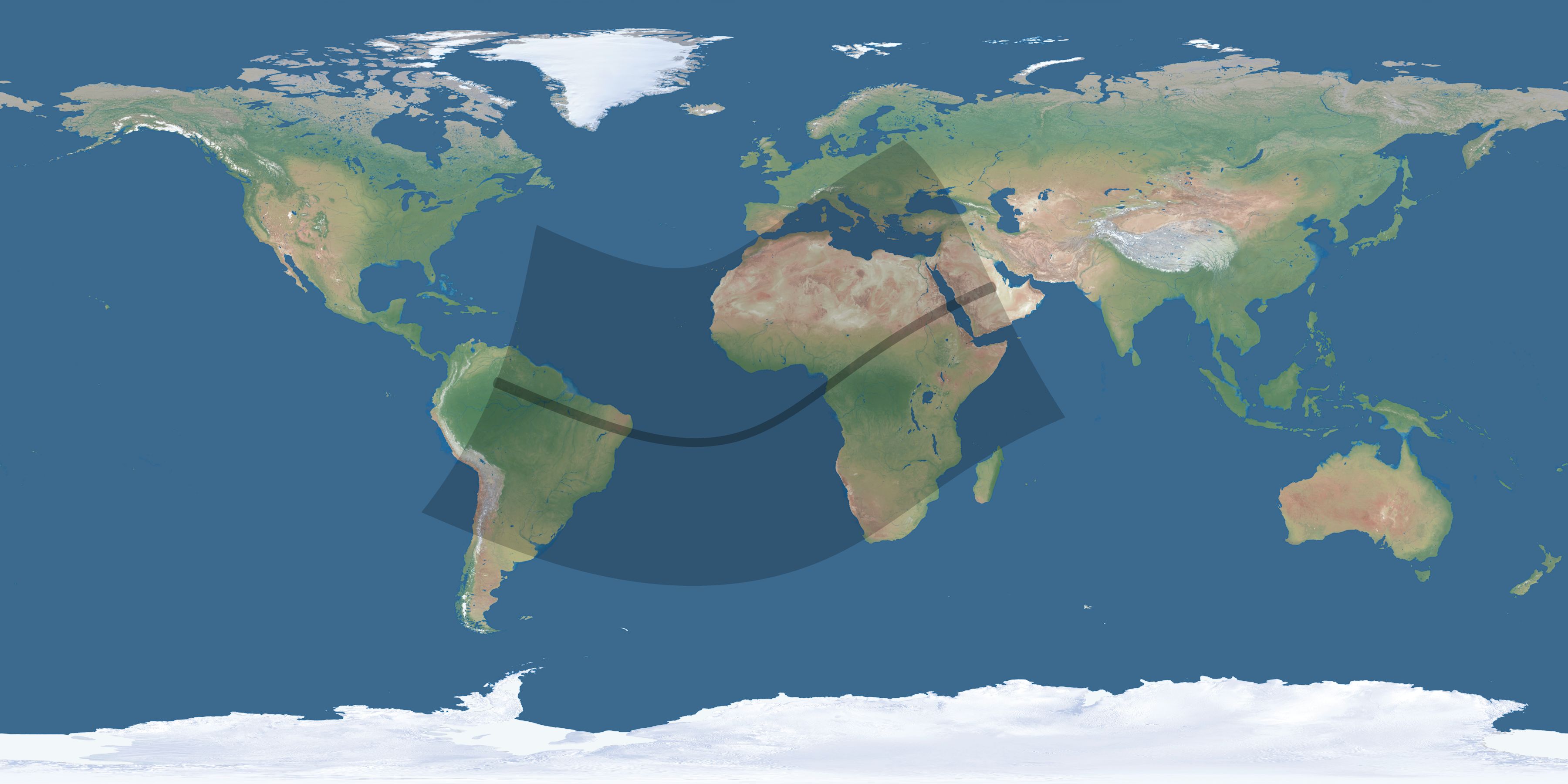 Map of the umbra and penumbra path of the solar eclipse of 01/04/1601