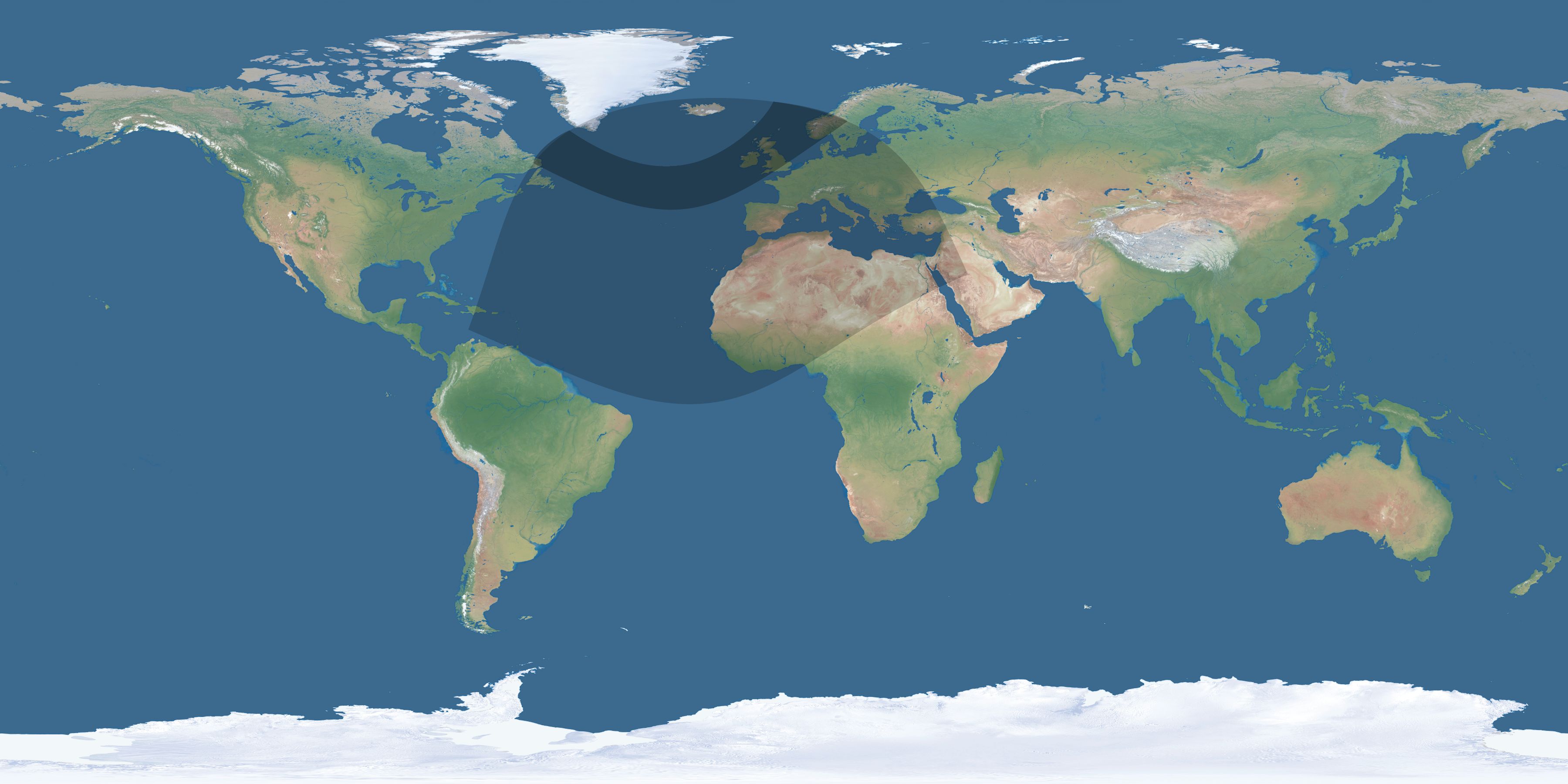 Map of the umbra and penumbra path of the solar eclipse of 12/24/1601