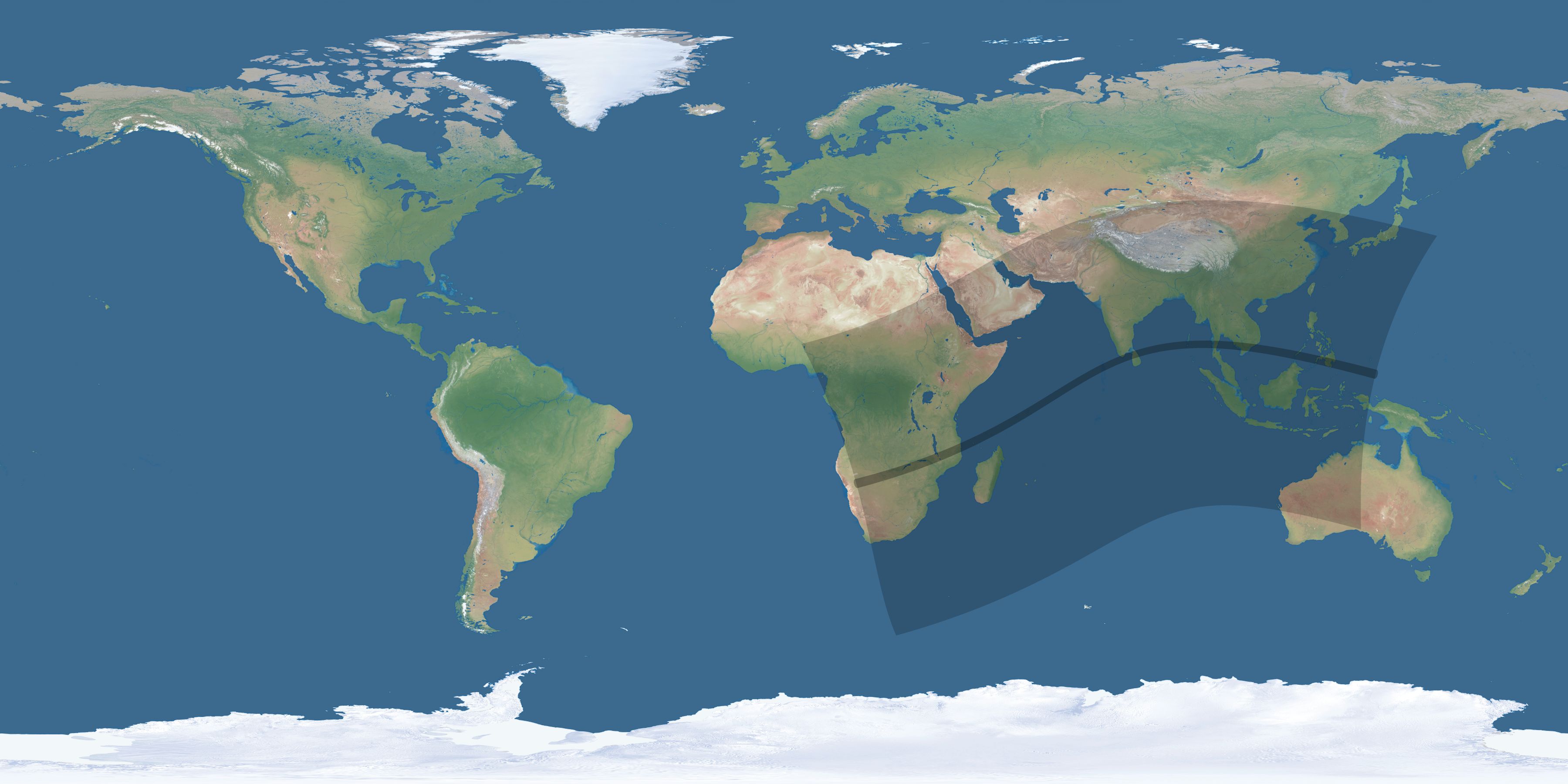 Map of the umbra and penumbra path of the solar eclipse of 04/29/1604