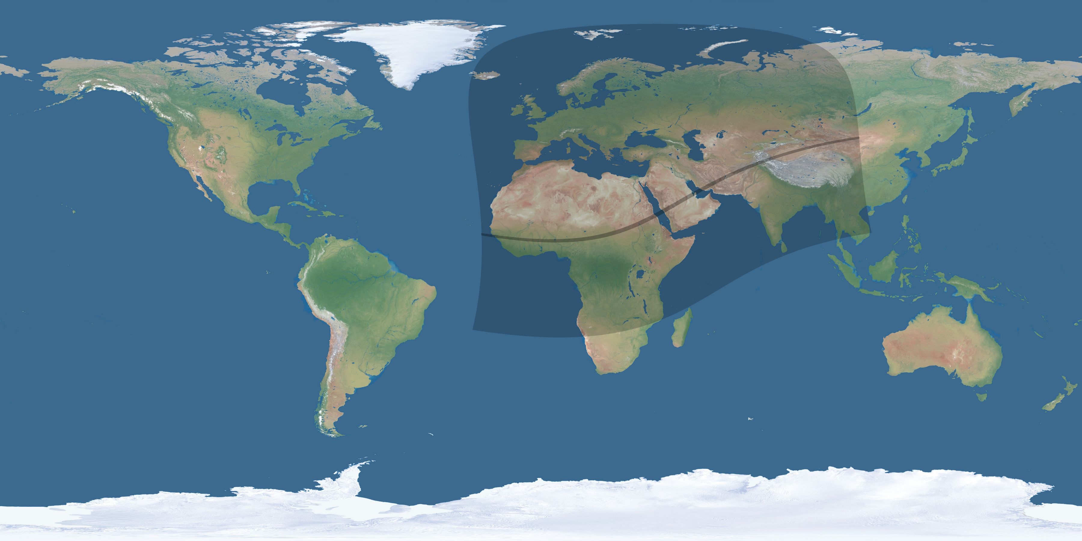Map of the umbra and penumbra path of the solar eclipse of 02/26/1607