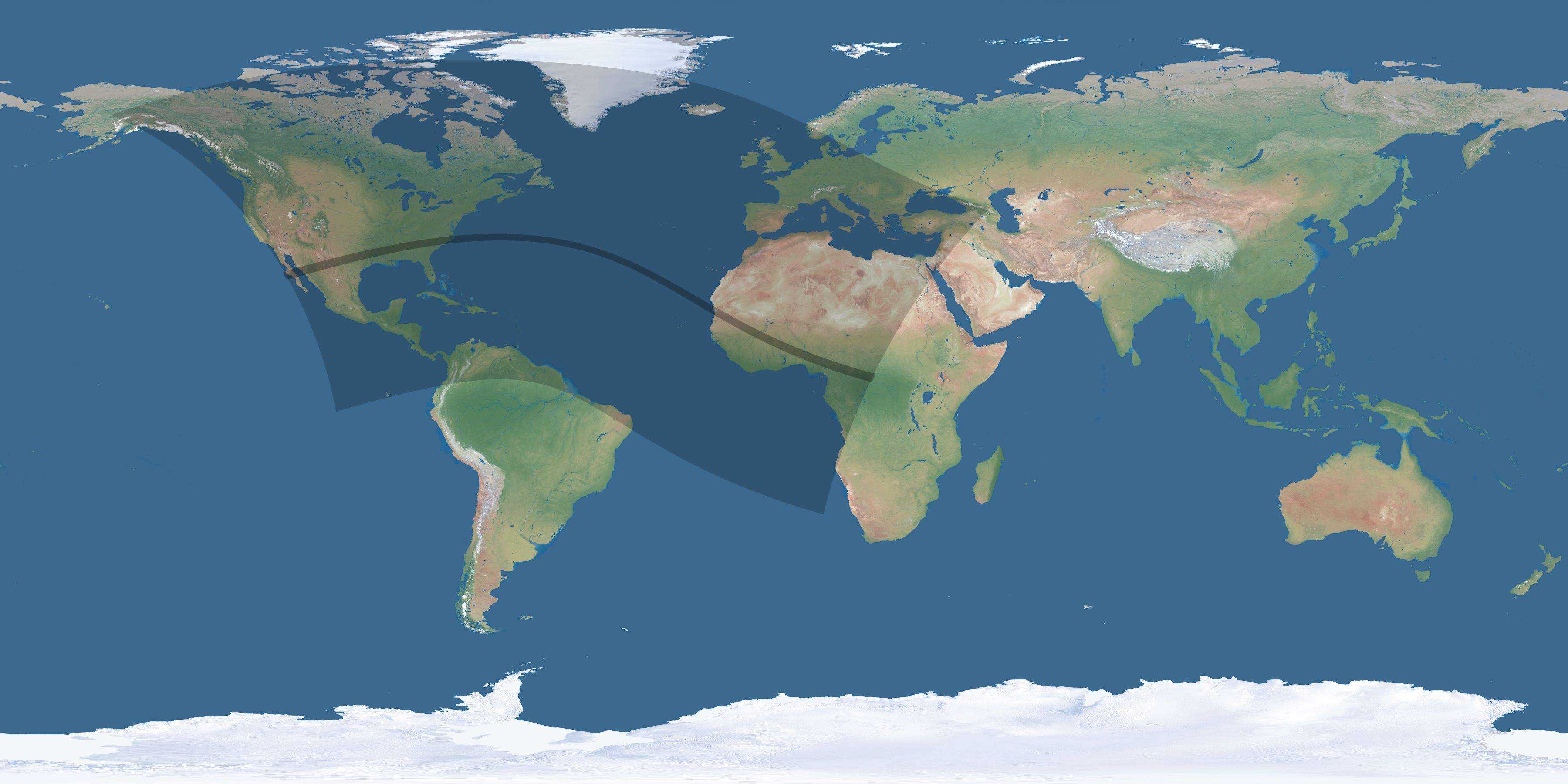 Map of the umbra and penumbra path of the solar eclipse of 08/10/1608