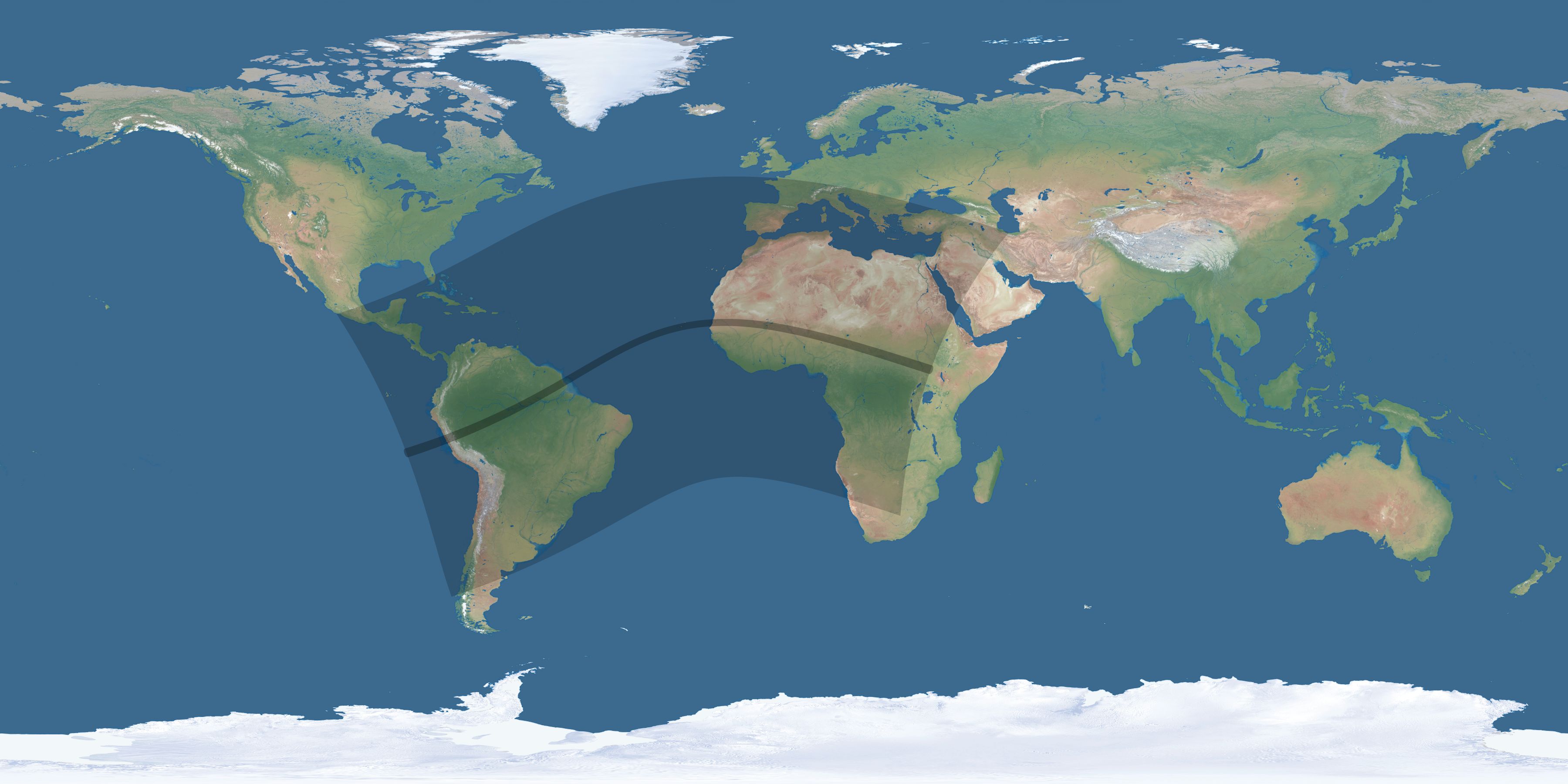 Map of the umbra and penumbra path of the solar eclipse of 05/10/1622