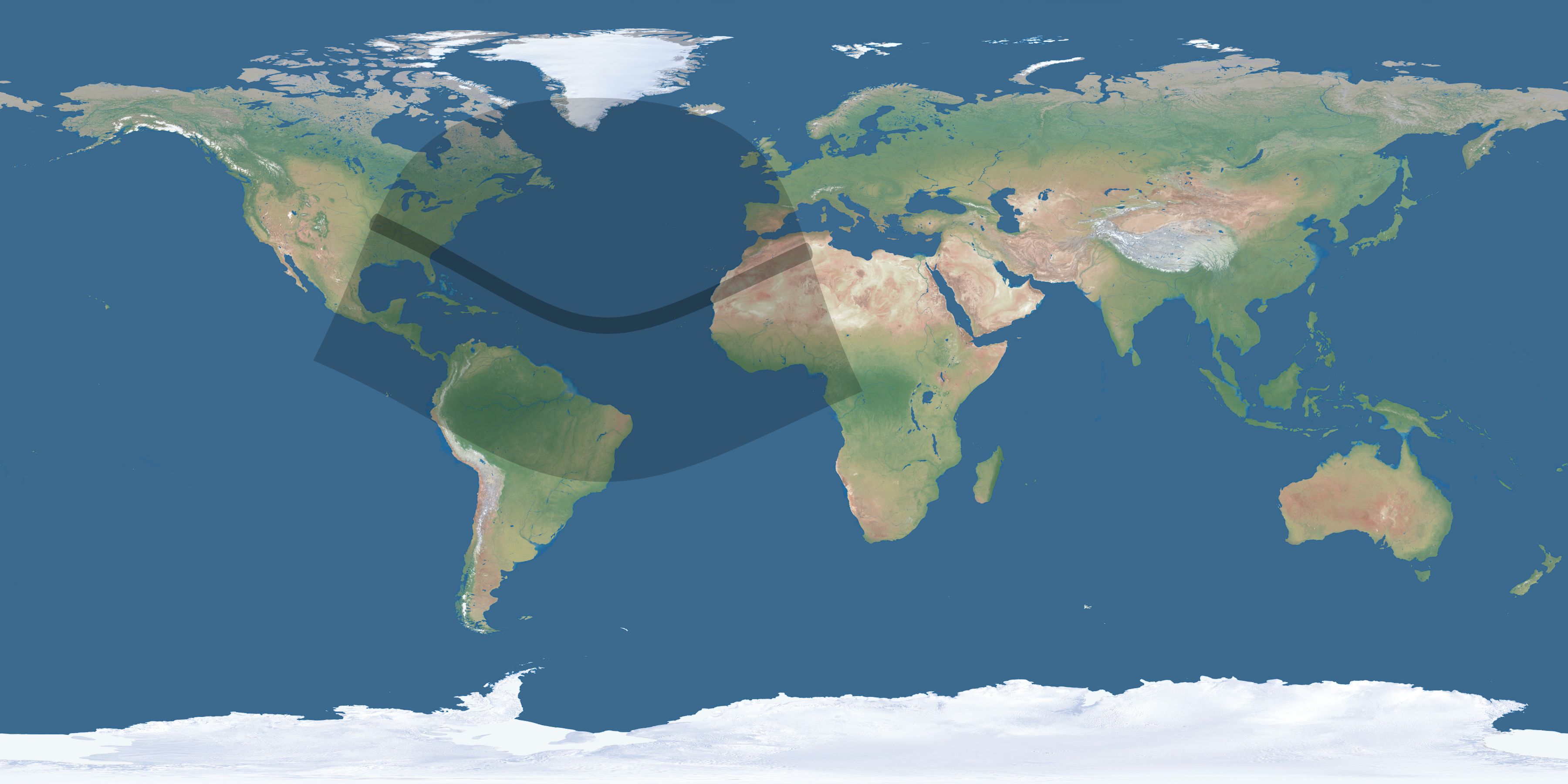 Map of the umbra and penumbra path of the solar eclipse of 12/25/1628