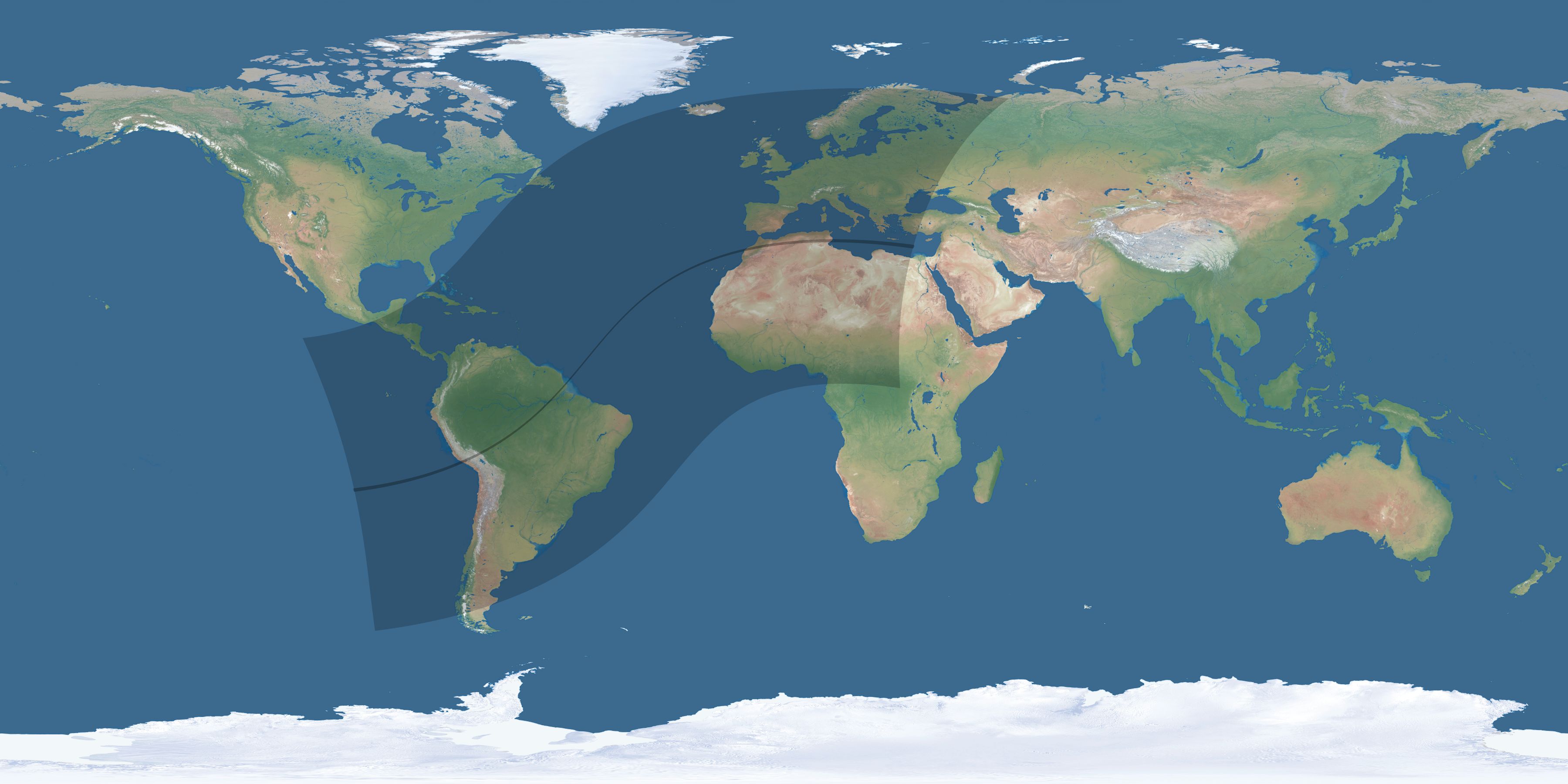 Map of the umbra and penumbra path of the solar eclipse of 04/08/1633