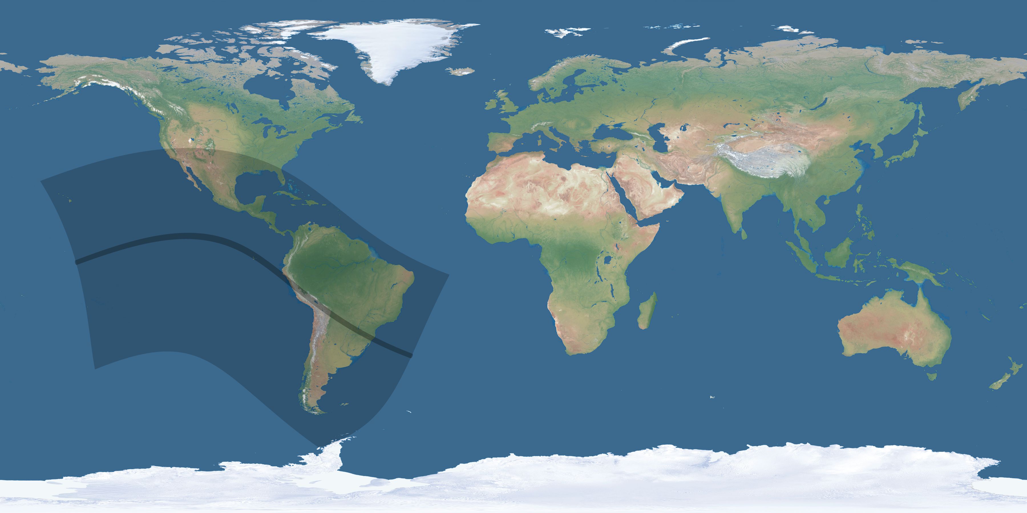 Map of the umbra and penumbra path of the solar eclipse of 07/21/1637