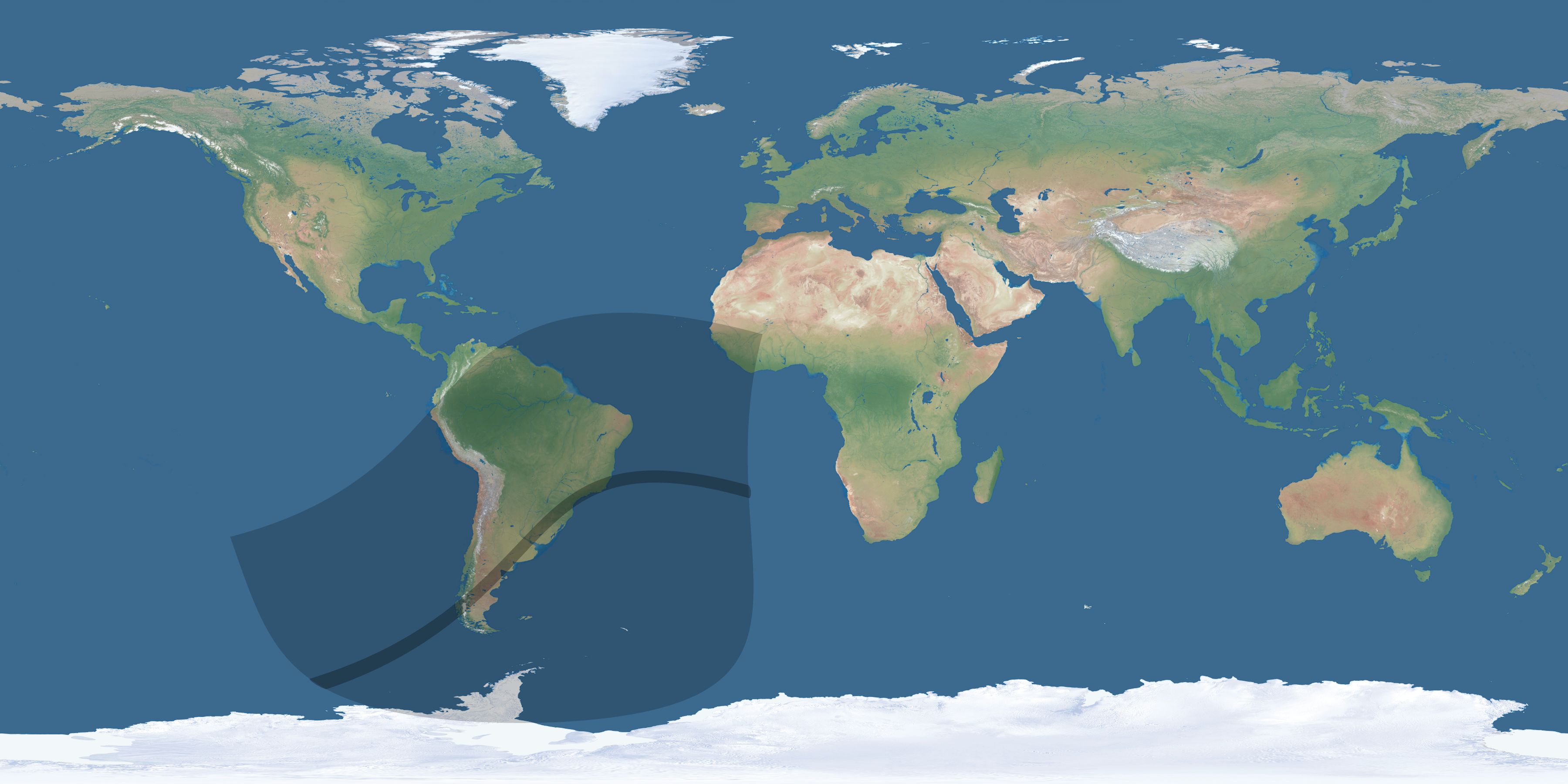 Map of the umbra and penumbra path of the solar eclipse of 04/30/1650