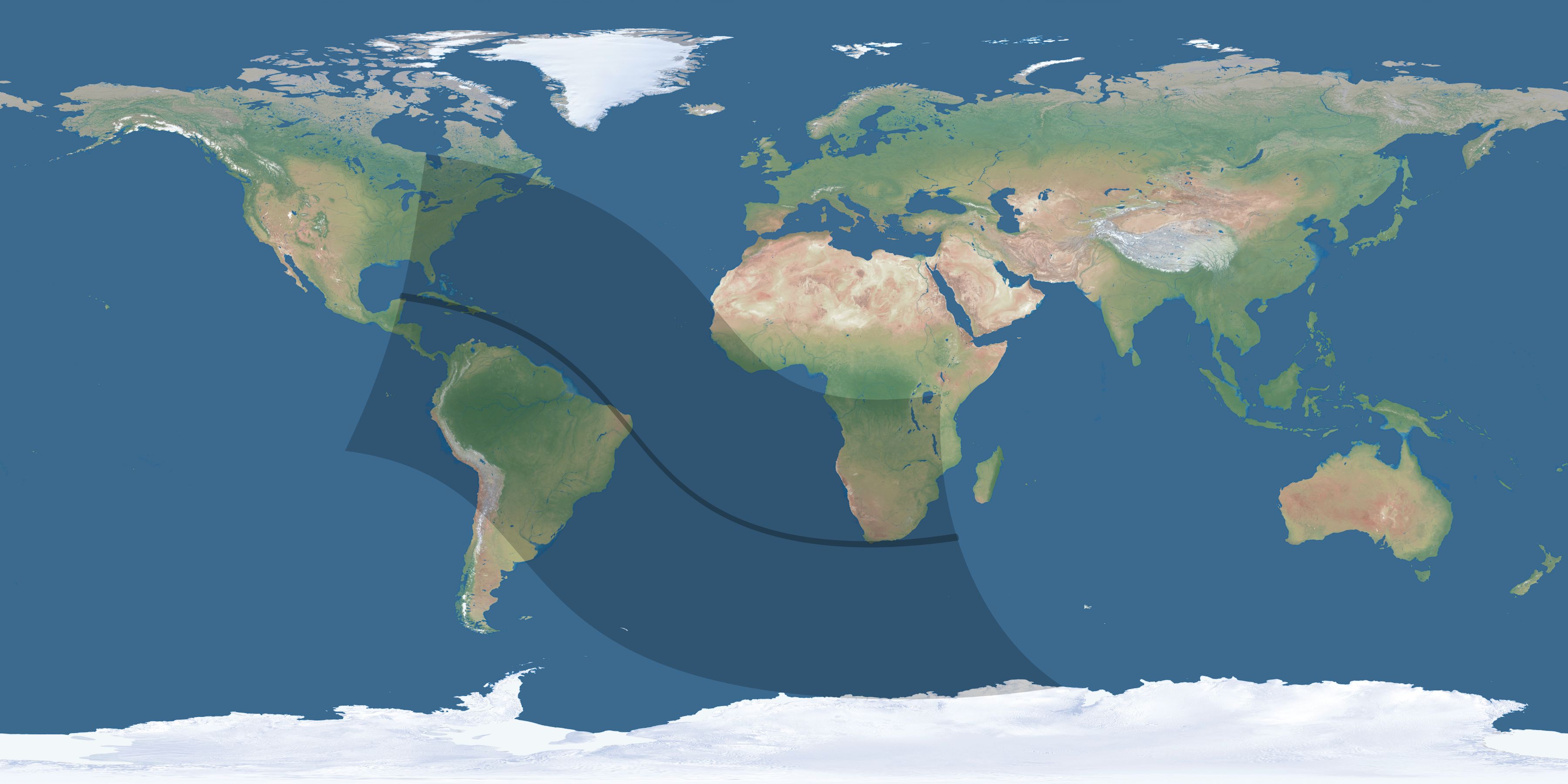 Map of the umbra and penumbra path of the solar eclipse of 10/14/1651
