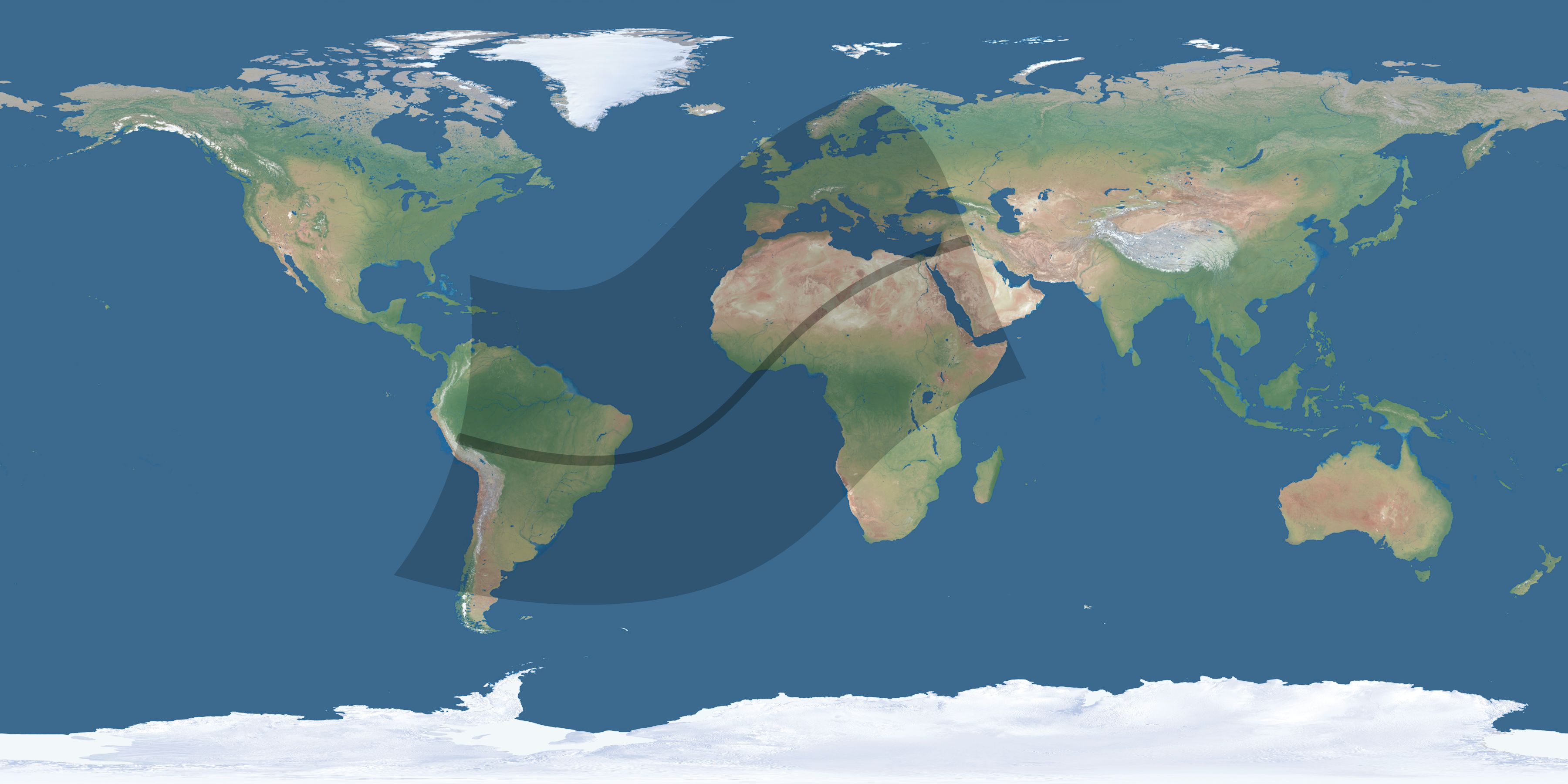 Map of the umbra and penumbra path of the solar eclipse of 02/06/1655