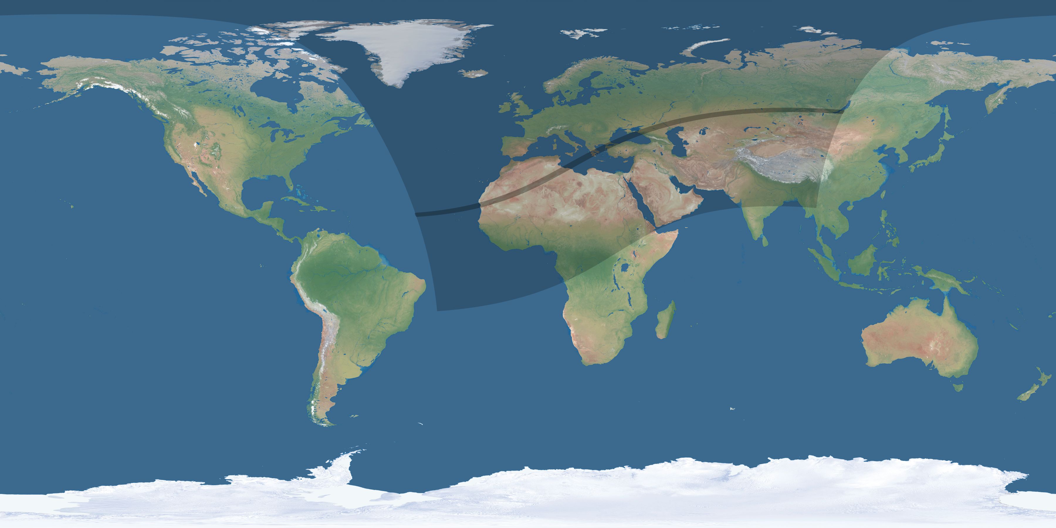 Map of the umbra and penumbra path of the solar eclipse of 03/30/1661