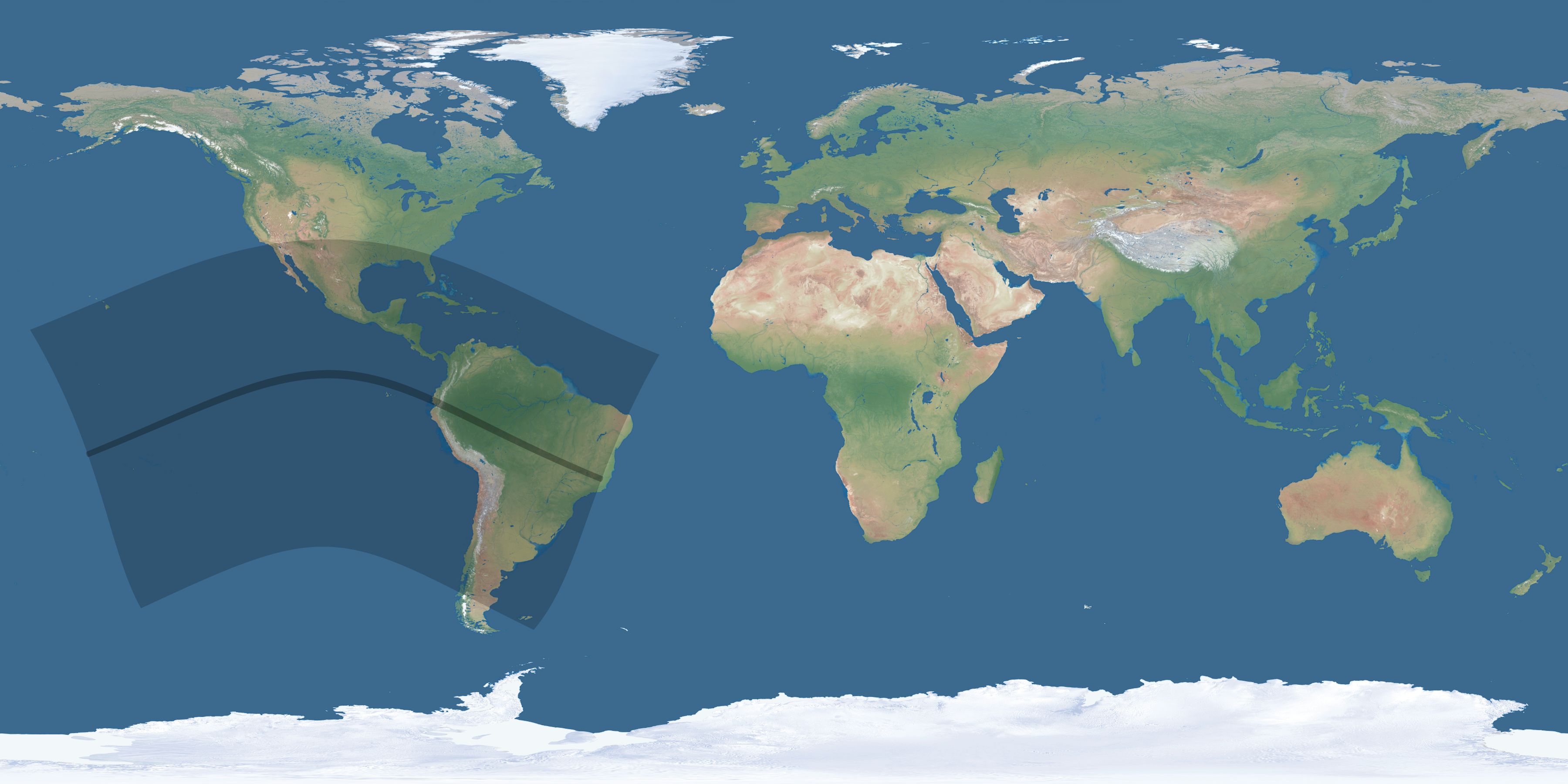 Map of the umbra and penumbra path of the solar eclipse of 07/12/1665