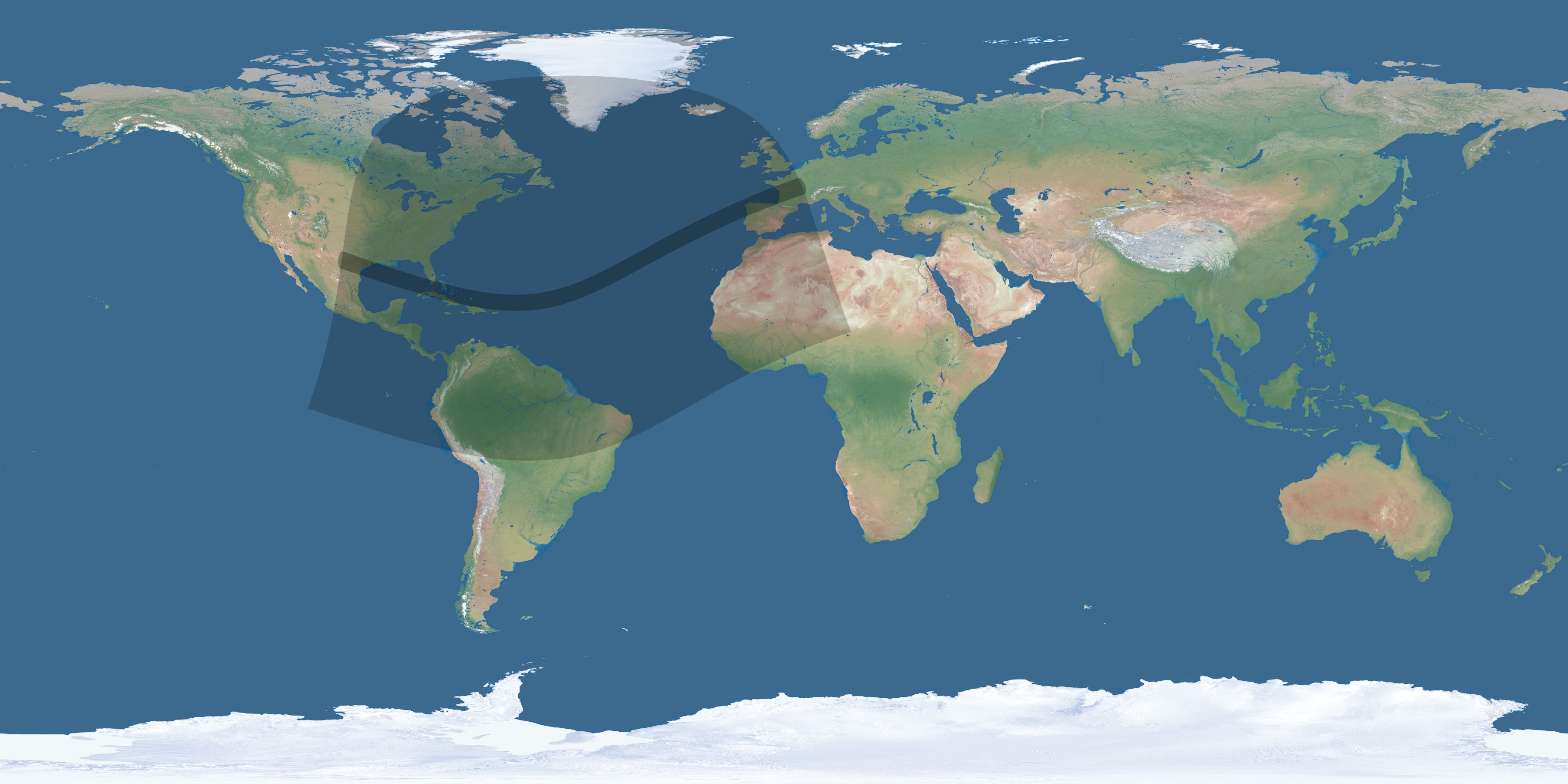 Map of the umbra and penumbra path of the solar eclipse of 01/27/1683