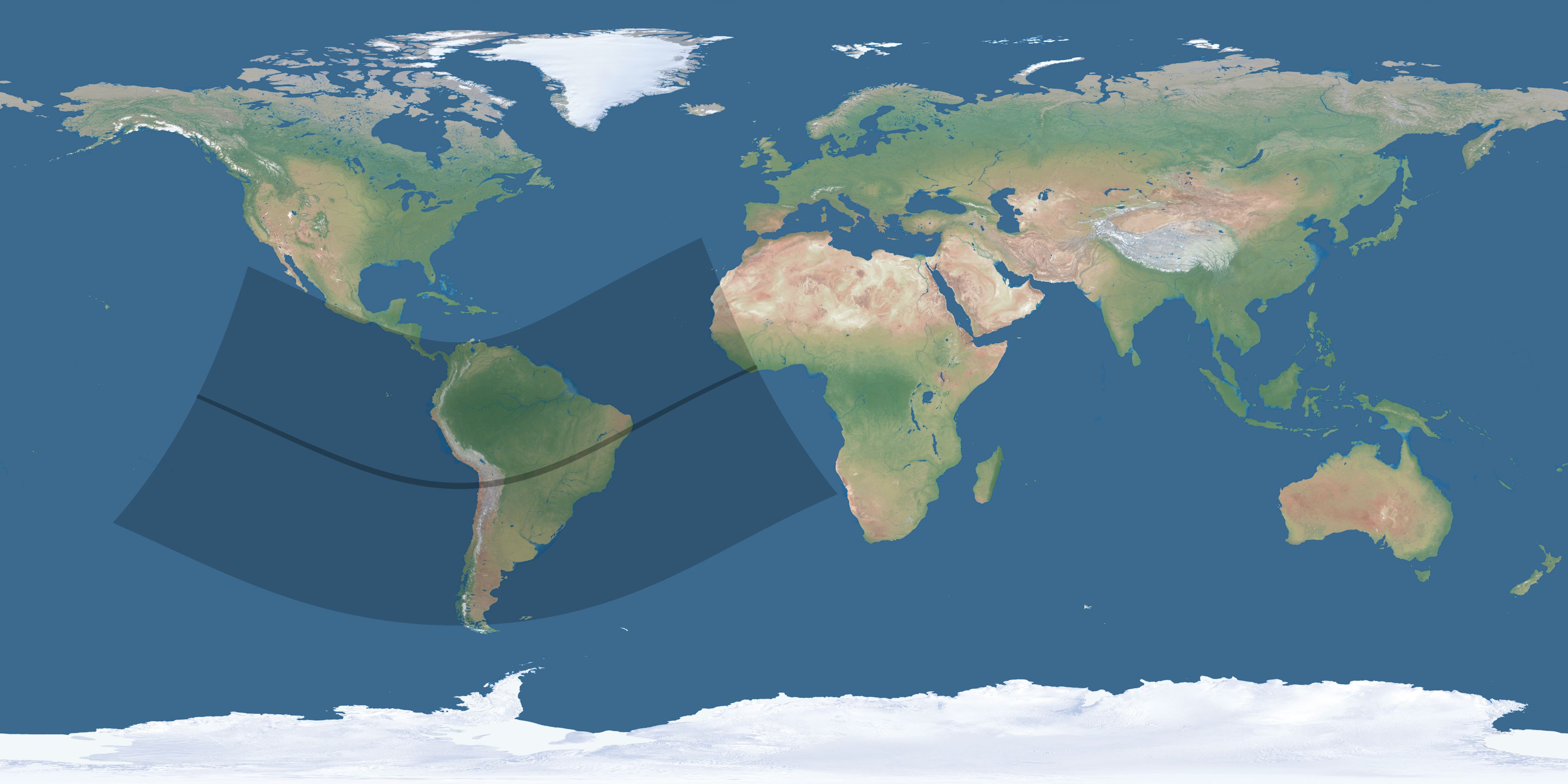 Map of the umbra and penumbra path of the solar eclipse of 12/16/1694