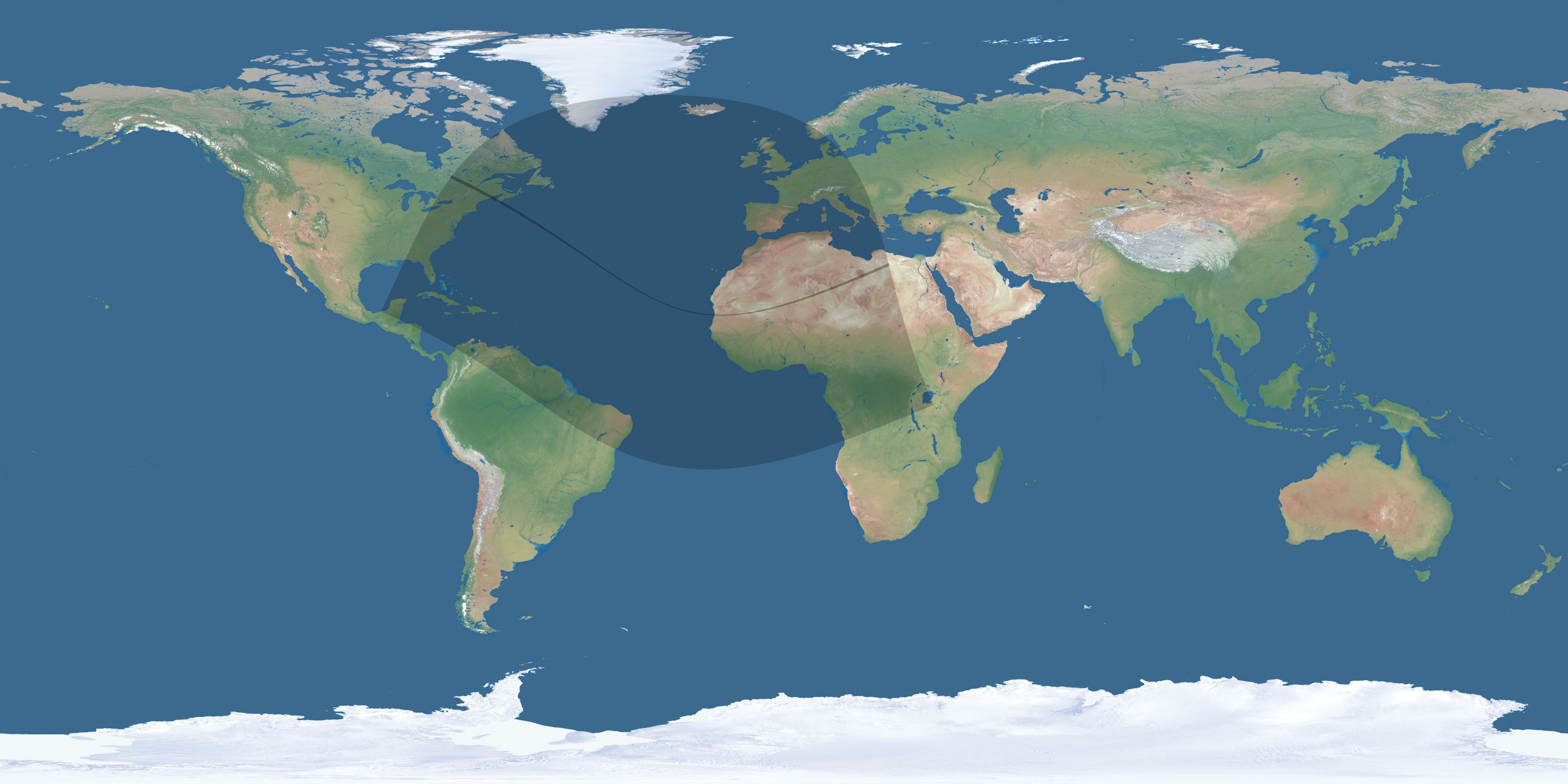 Map of the umbra and penumbra path of the solar eclipse of 12/08/1722
