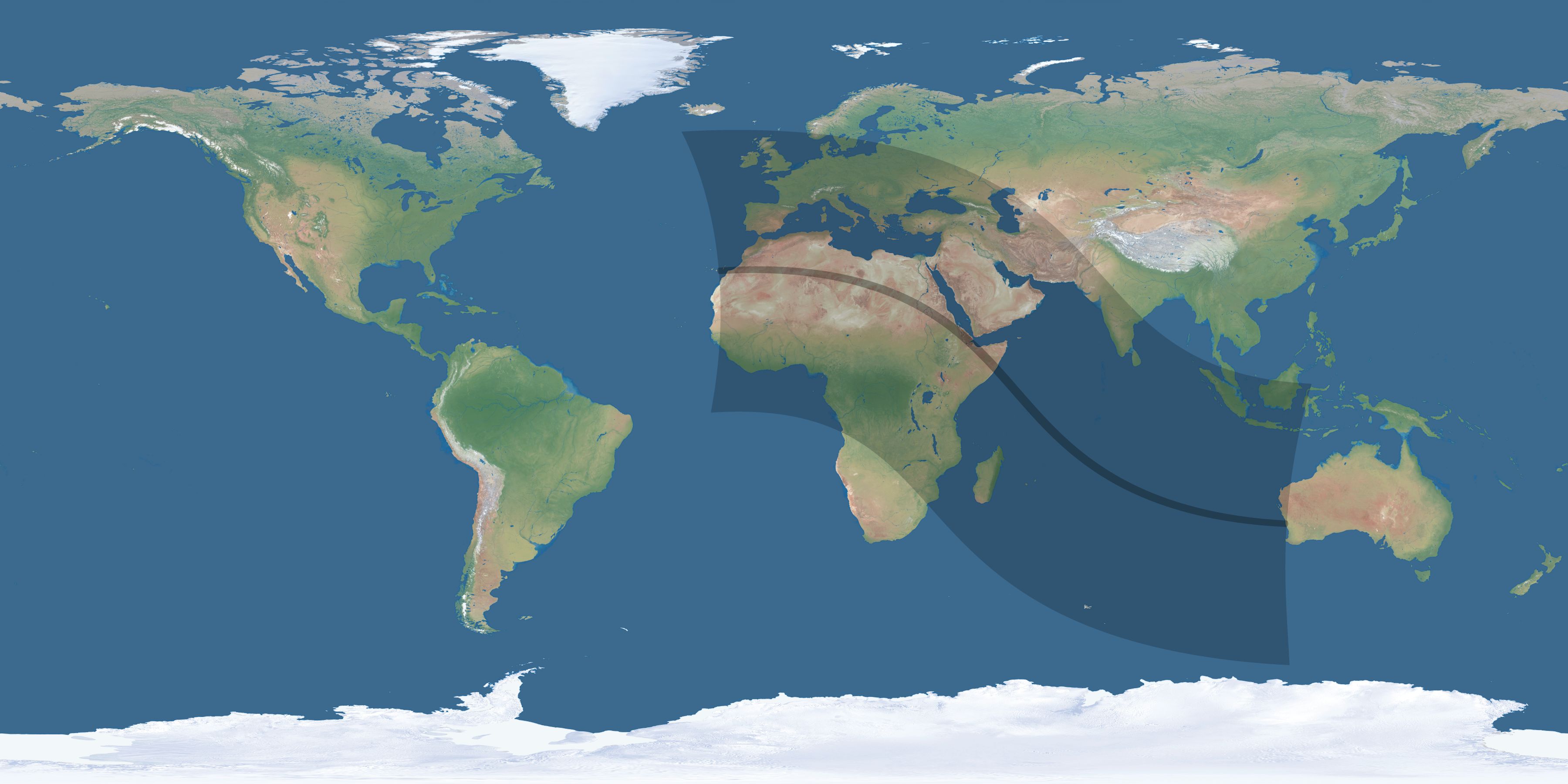 Map of the umbra and penumbra path of the solar eclipse of 09/15/1727
