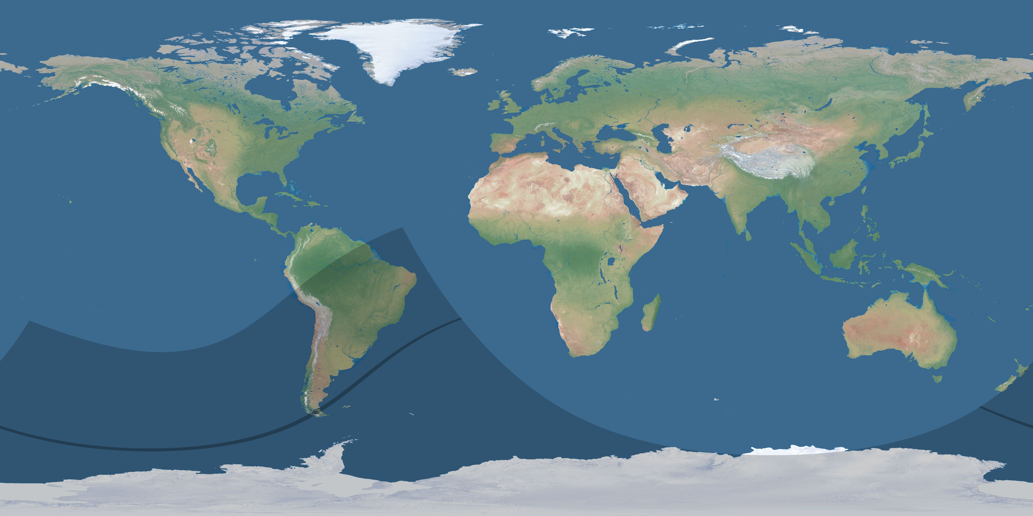 Map of the umbra and penumbra path of the solar eclipse of 01/18/1730