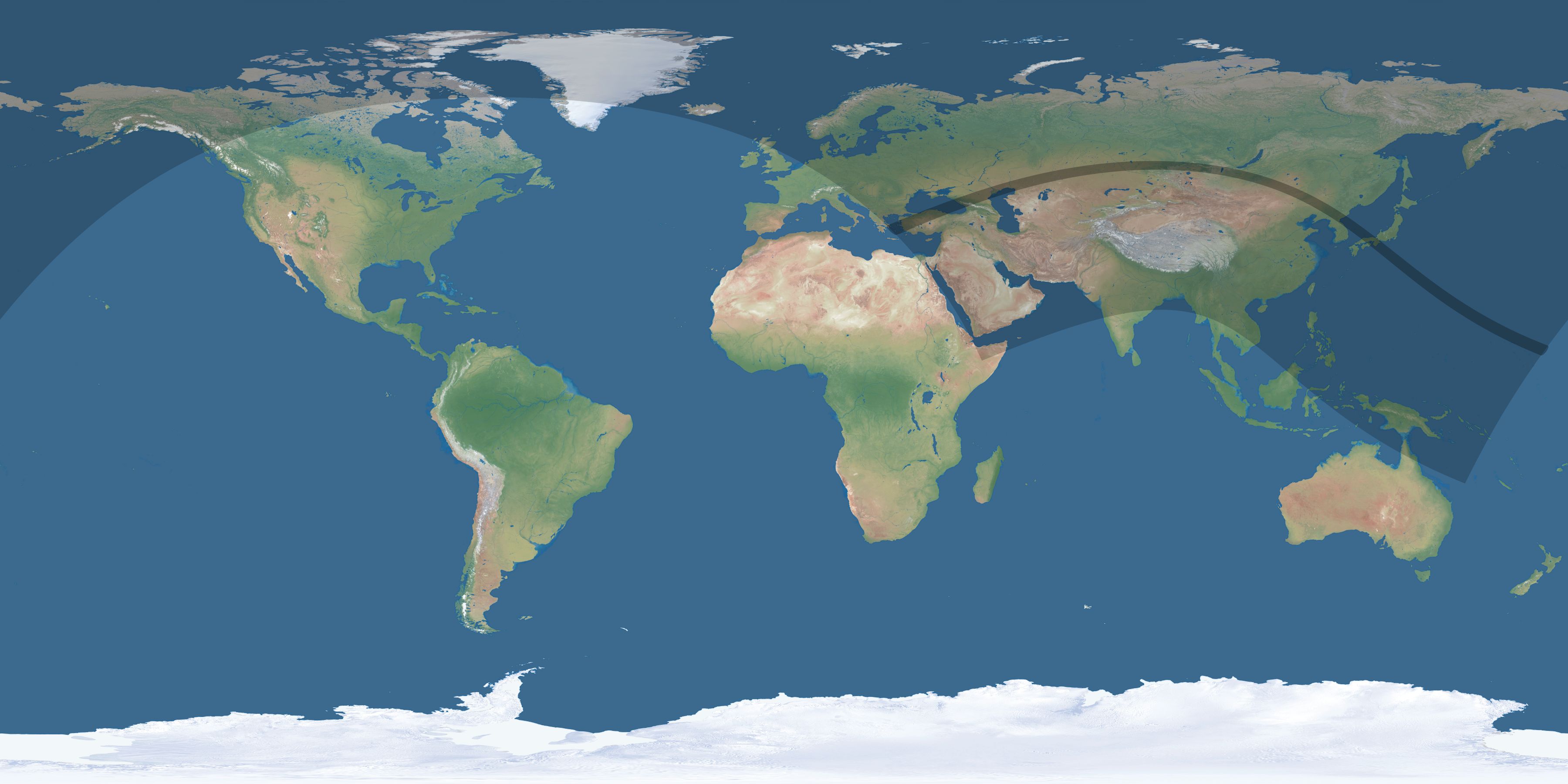 Map of the umbra and penumbra path of the solar eclipse of 07/15/1730