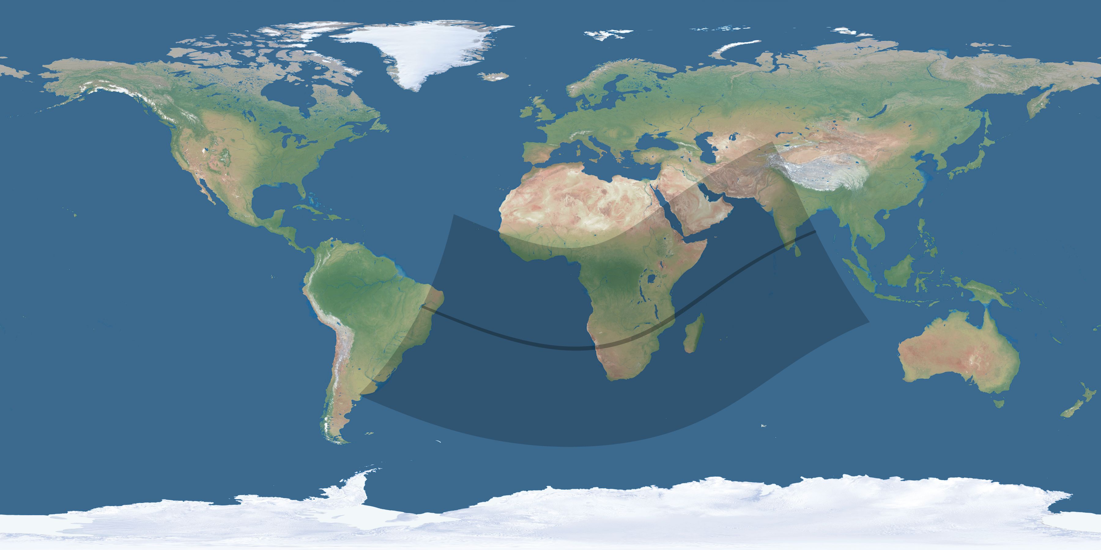 Map of the umbra and penumbra path of the solar eclipse of 01/08/1731